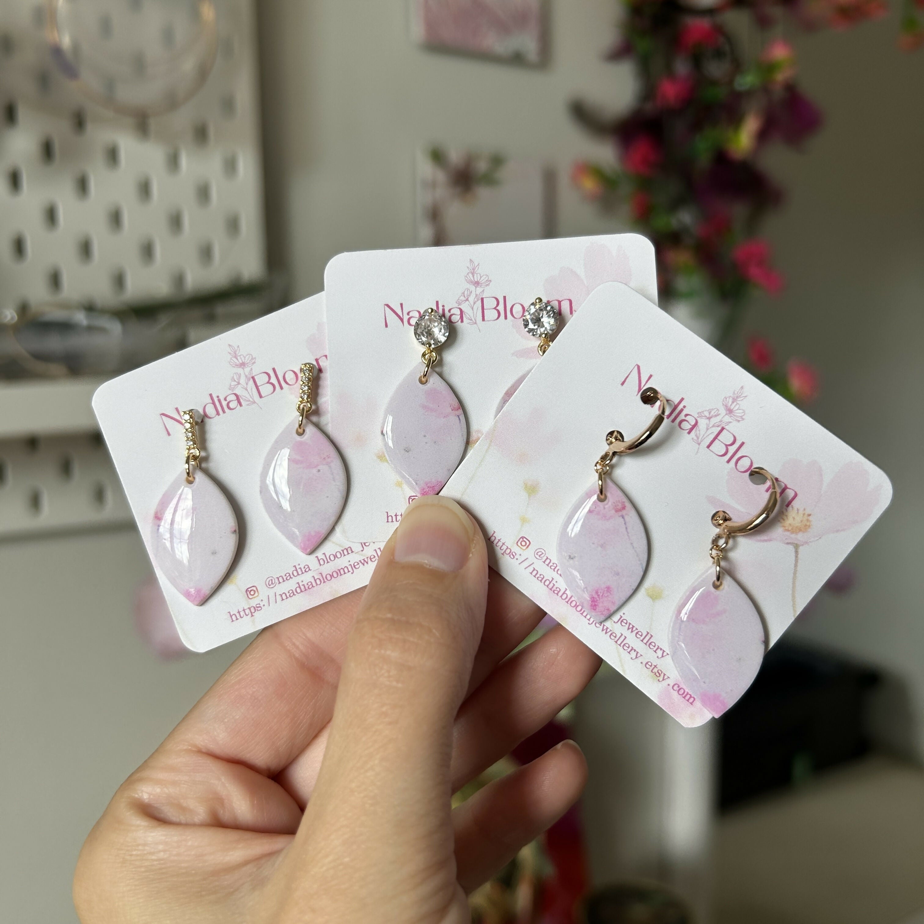 Pink flower earrings