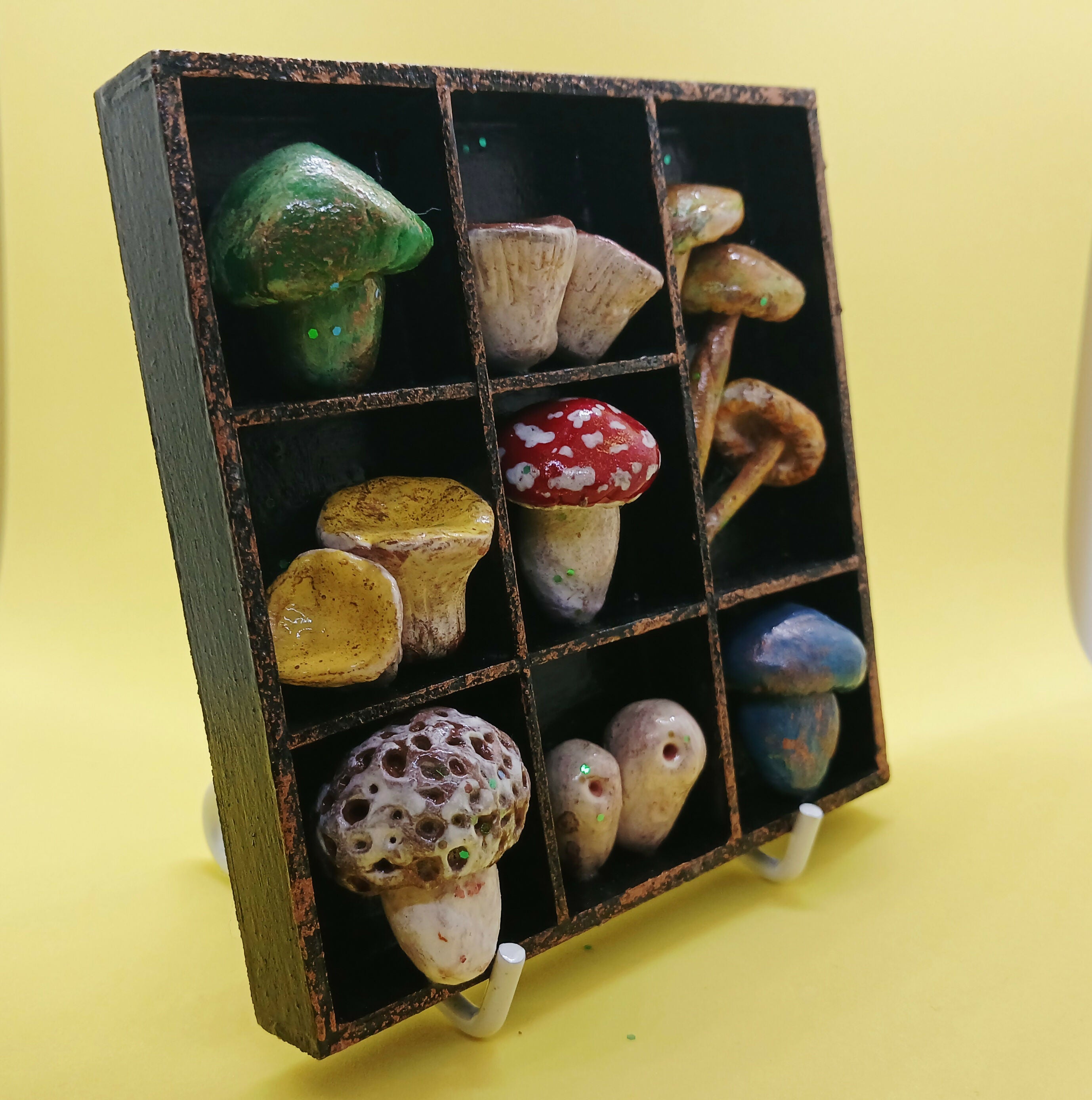 Clay Toadstool Small Wooden Black Painted Trinket Tray