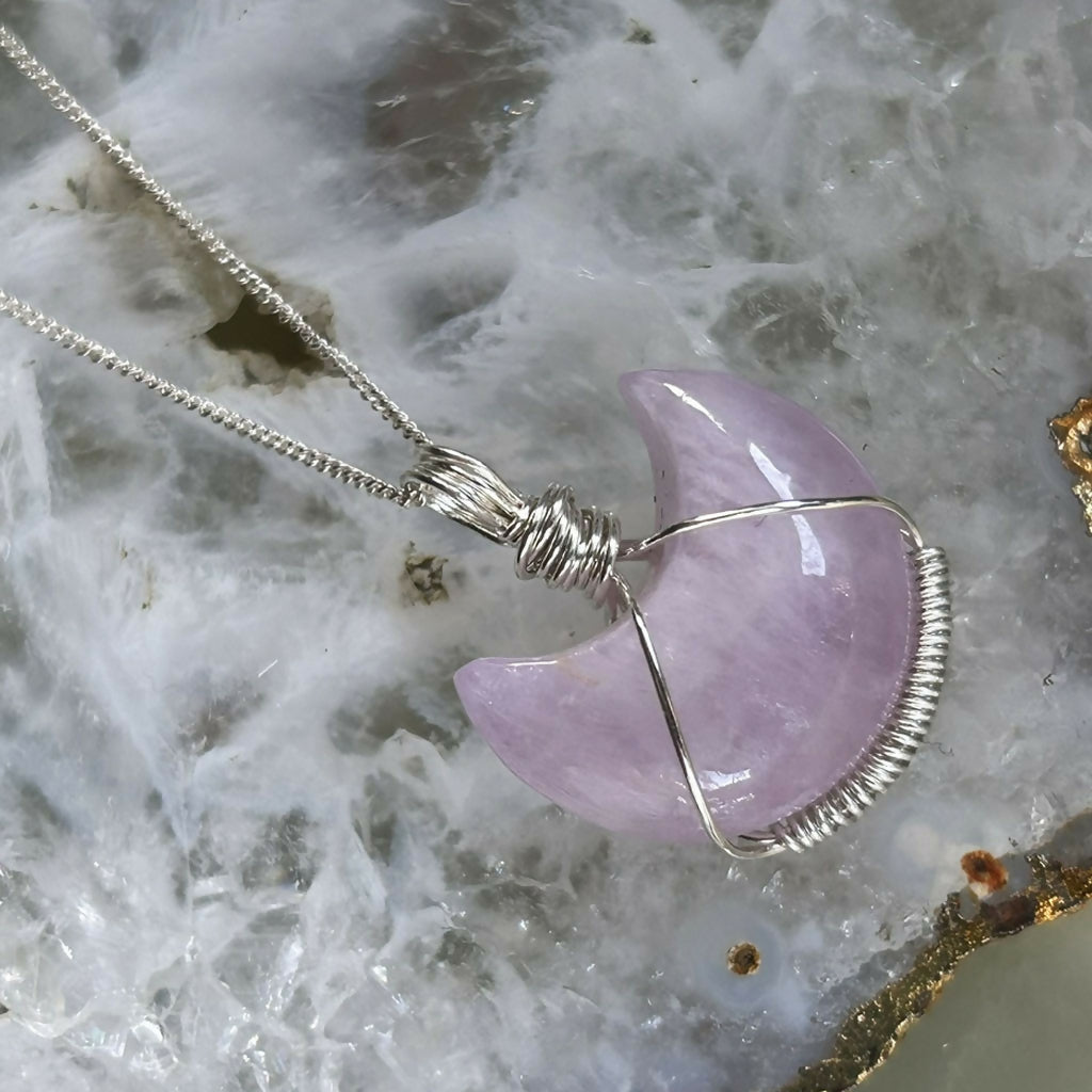 Handmade Sterling Silver Kunzite Moon Necklace