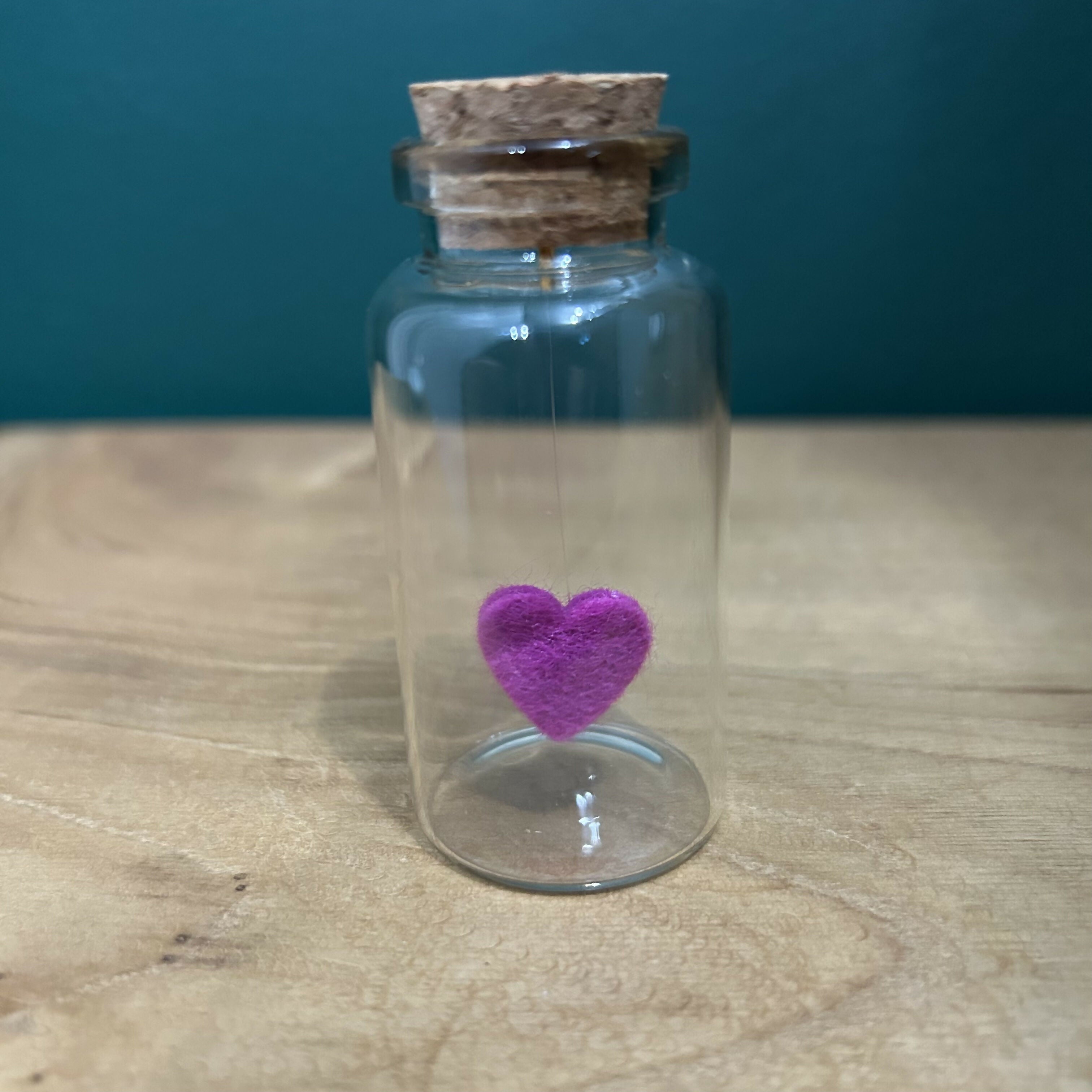 Mini Floating Purple Felt Heart In A Bottle