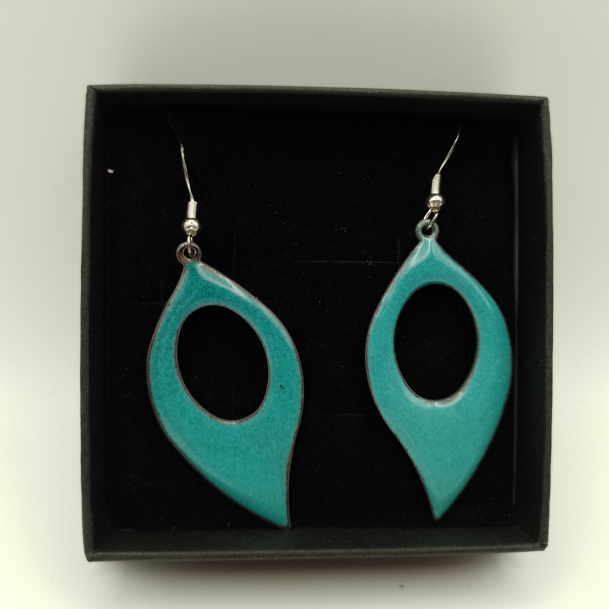 Blue Teal Enamel Teardrop Earrings