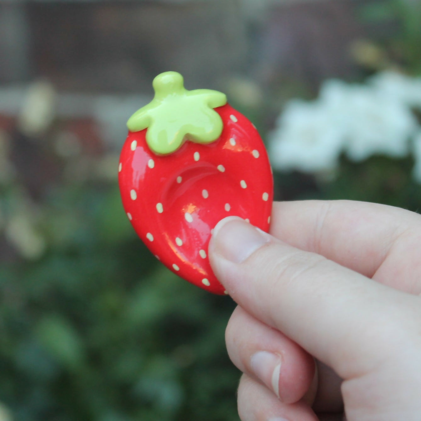 Handmade Polymer Clay Red Strawberry Worry Stone