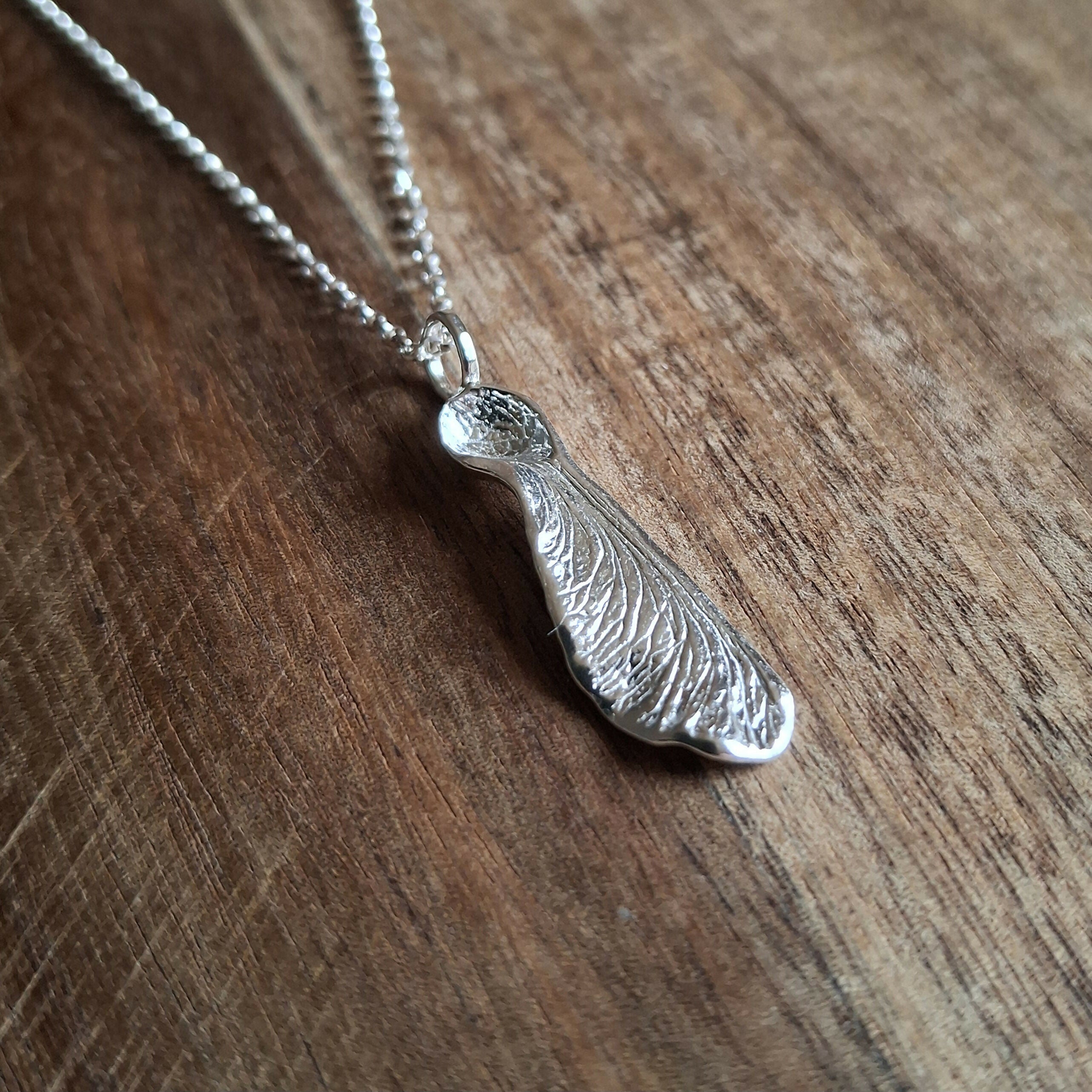 Handmade Real Helicopter Seed Silver Necklace