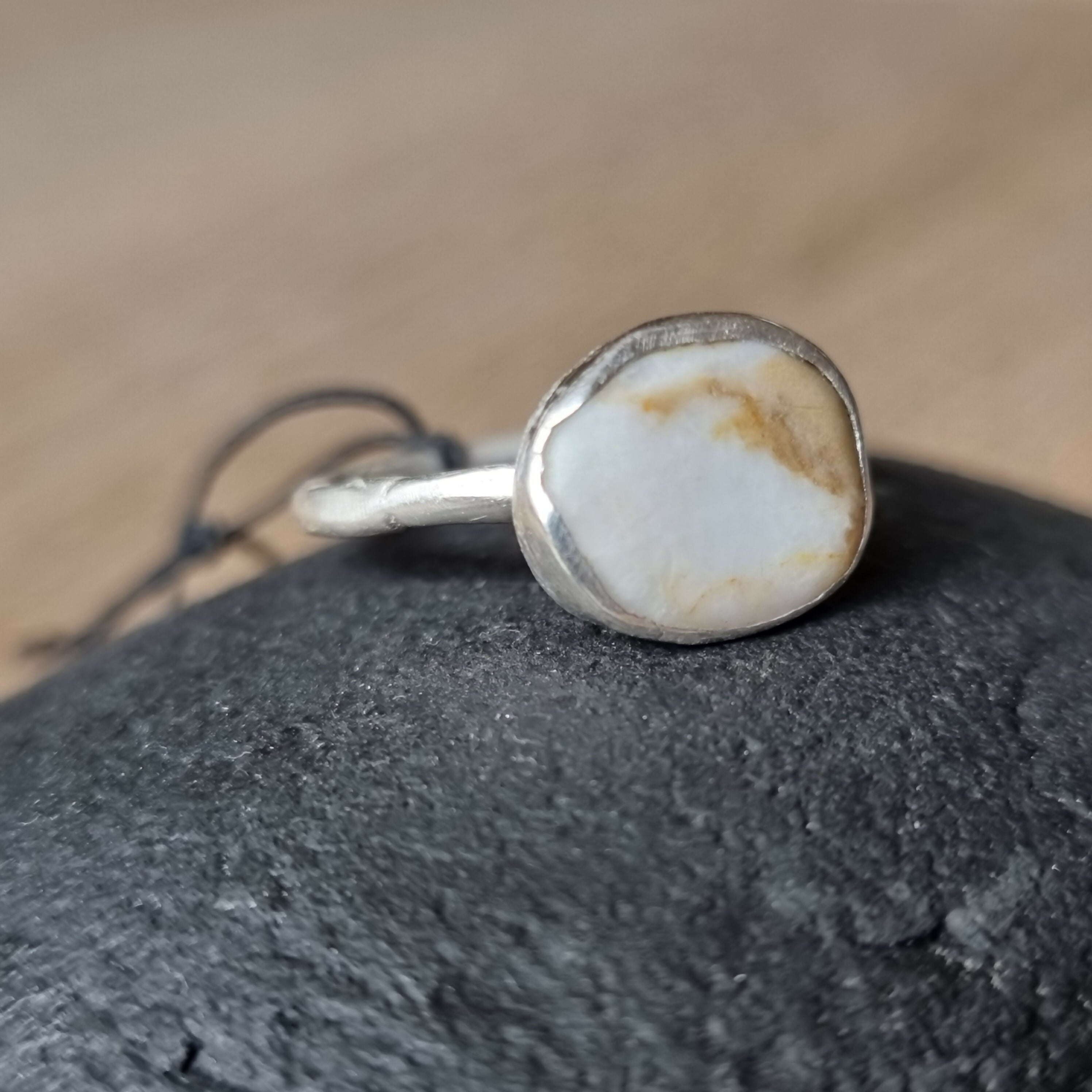 Beach Stone and Silver Ring SizeP