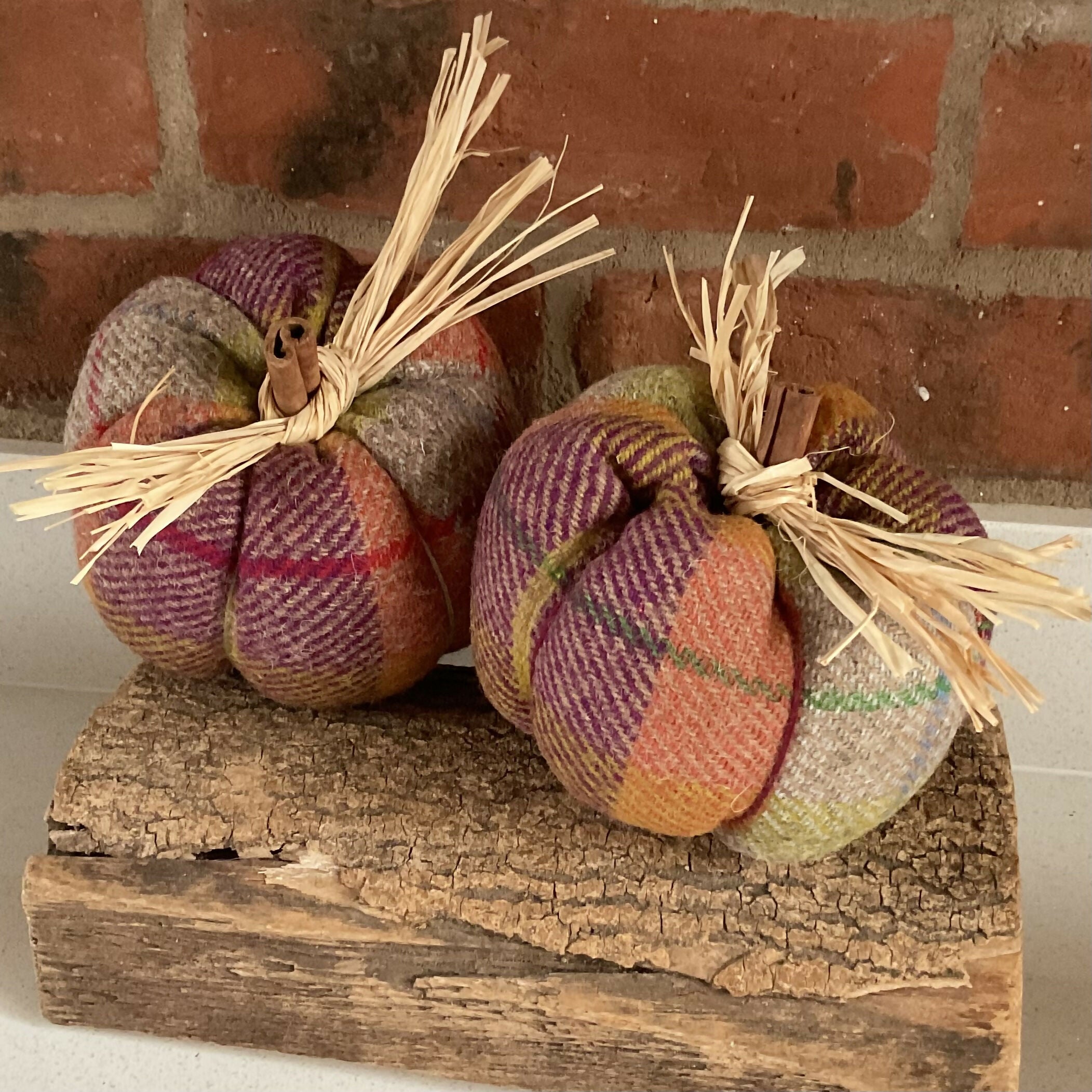 Handmade Harris Tweed Pumpkin Decoration, Purple And Orange Wool Fabric Autumn Home Ornament
