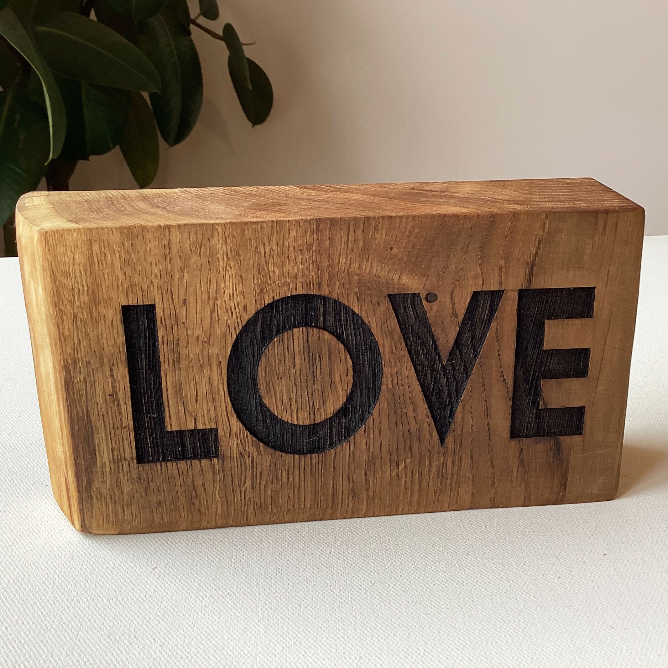 Rustic Reclaimed Oak Block Sign - Love