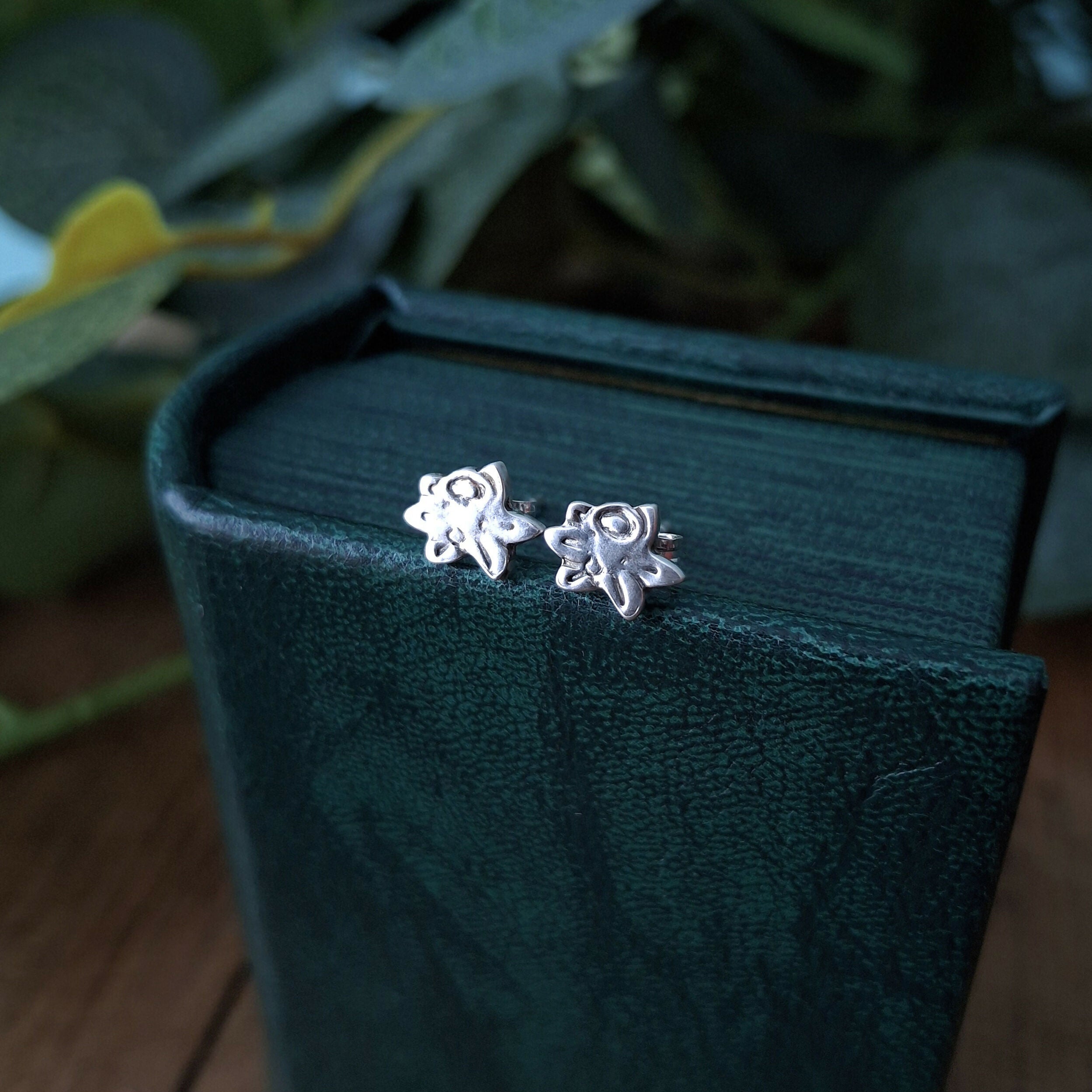 Handmade Silver Daffodil Studs