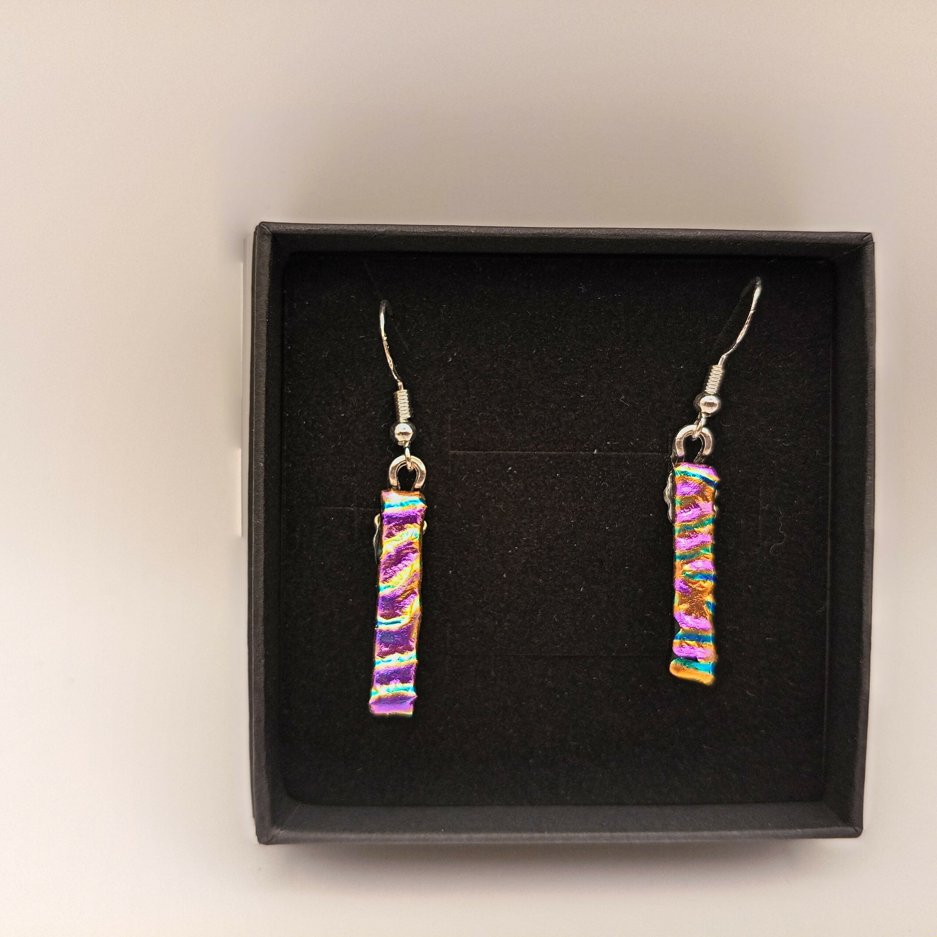 Pink and Gold Dichroic Rippled Earrings