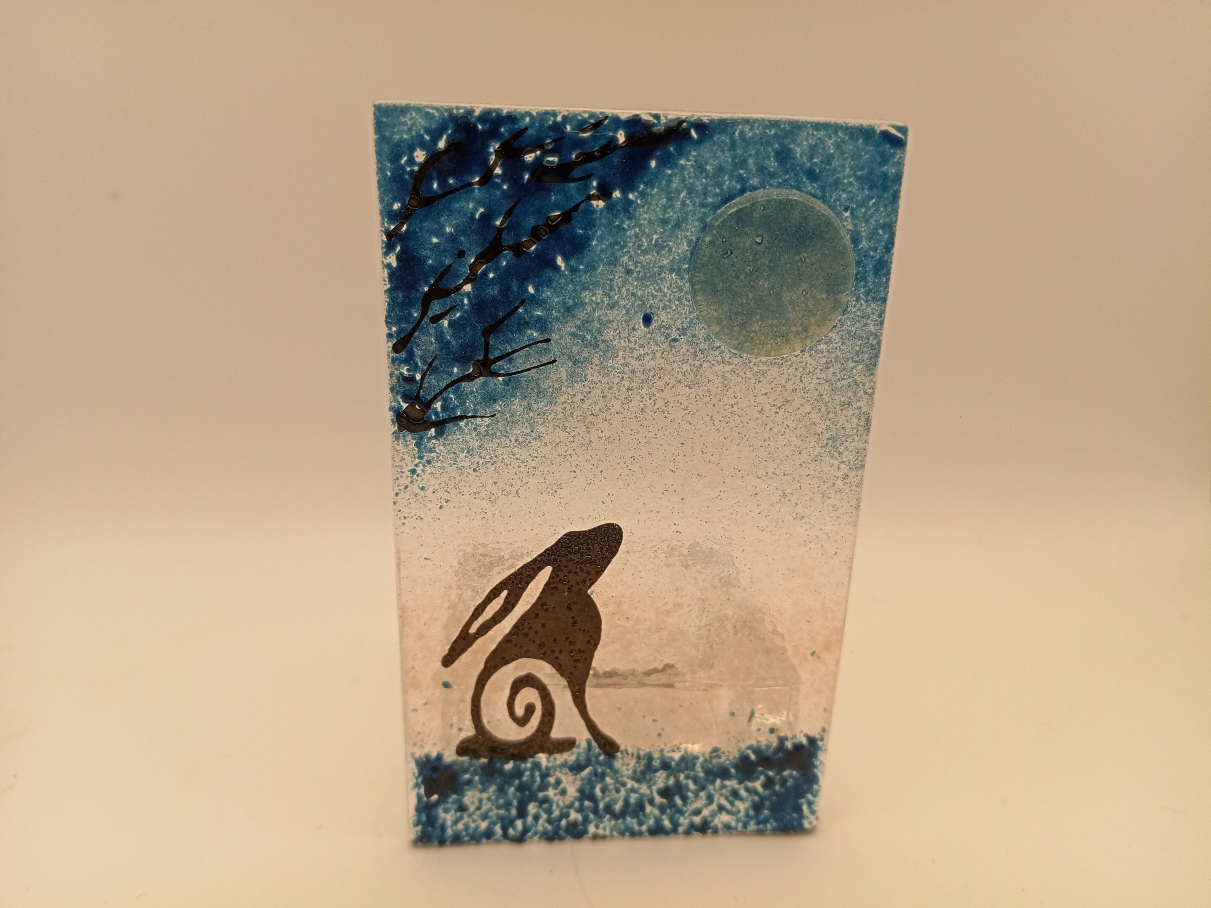 Fused Glass Silhouette Hare and Moon