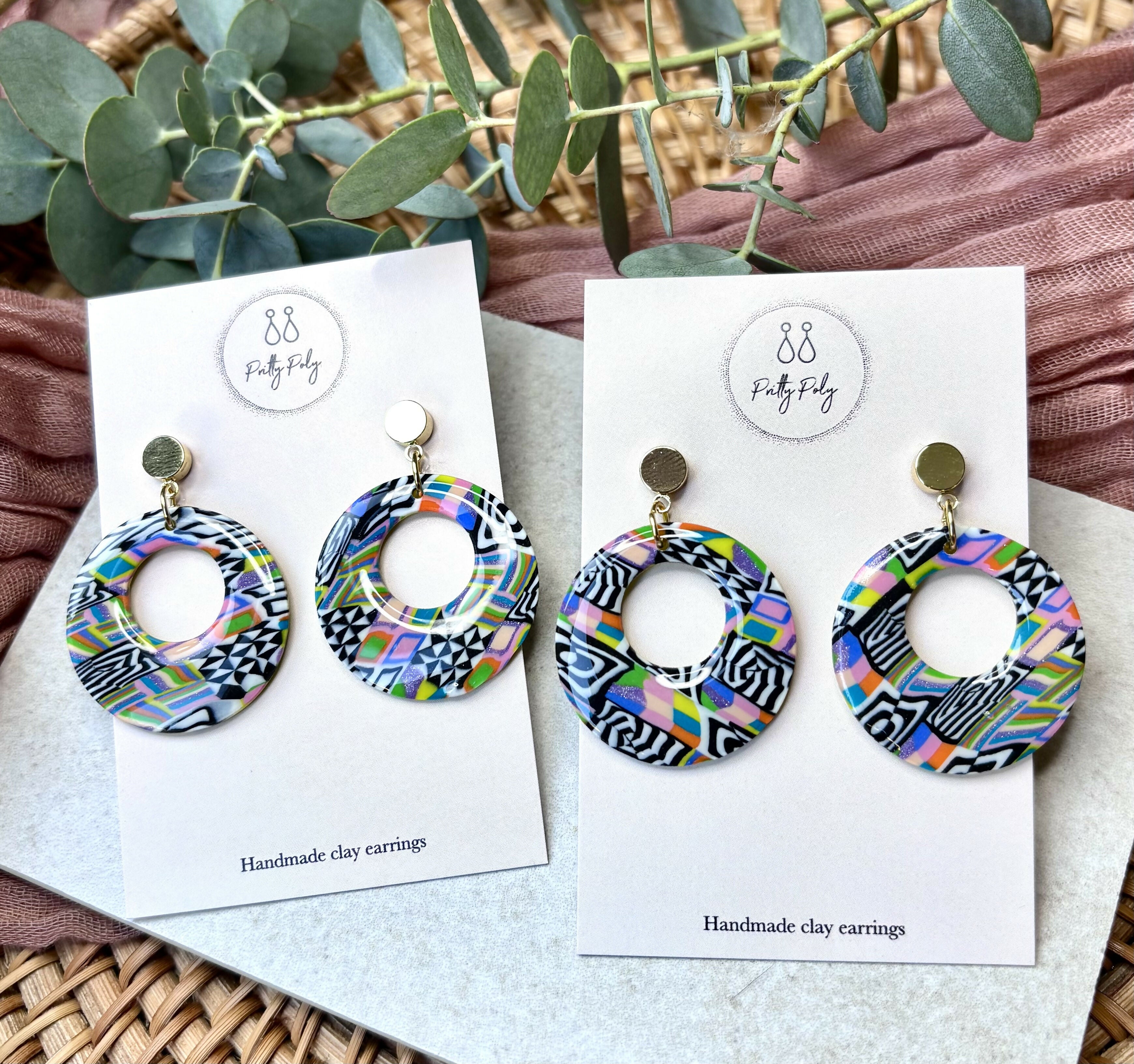 Funky Pattern Collection - Round Polymer Clay Earrings