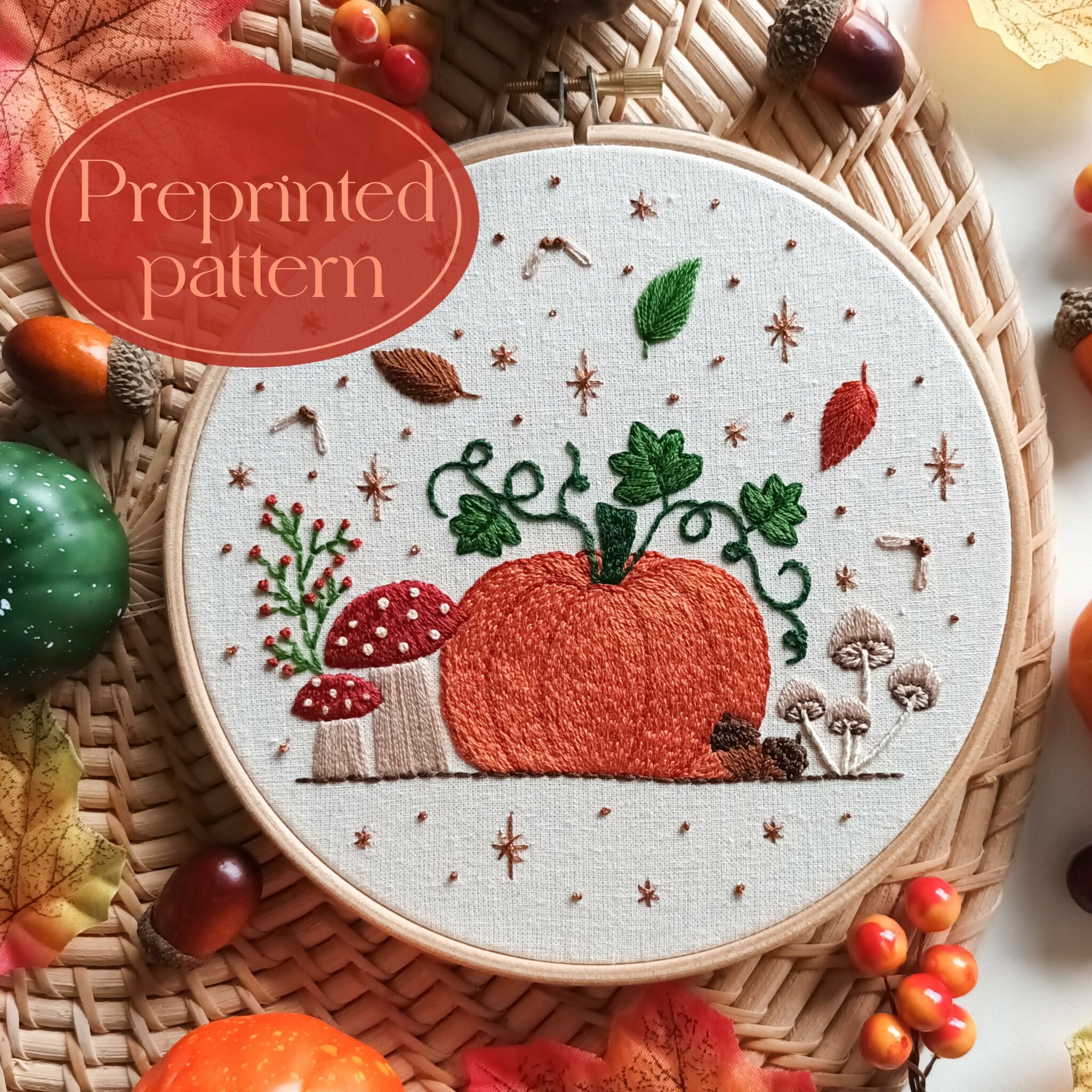 Preprinted Embroidery Pattern For Beginners - Hello Pumpkin