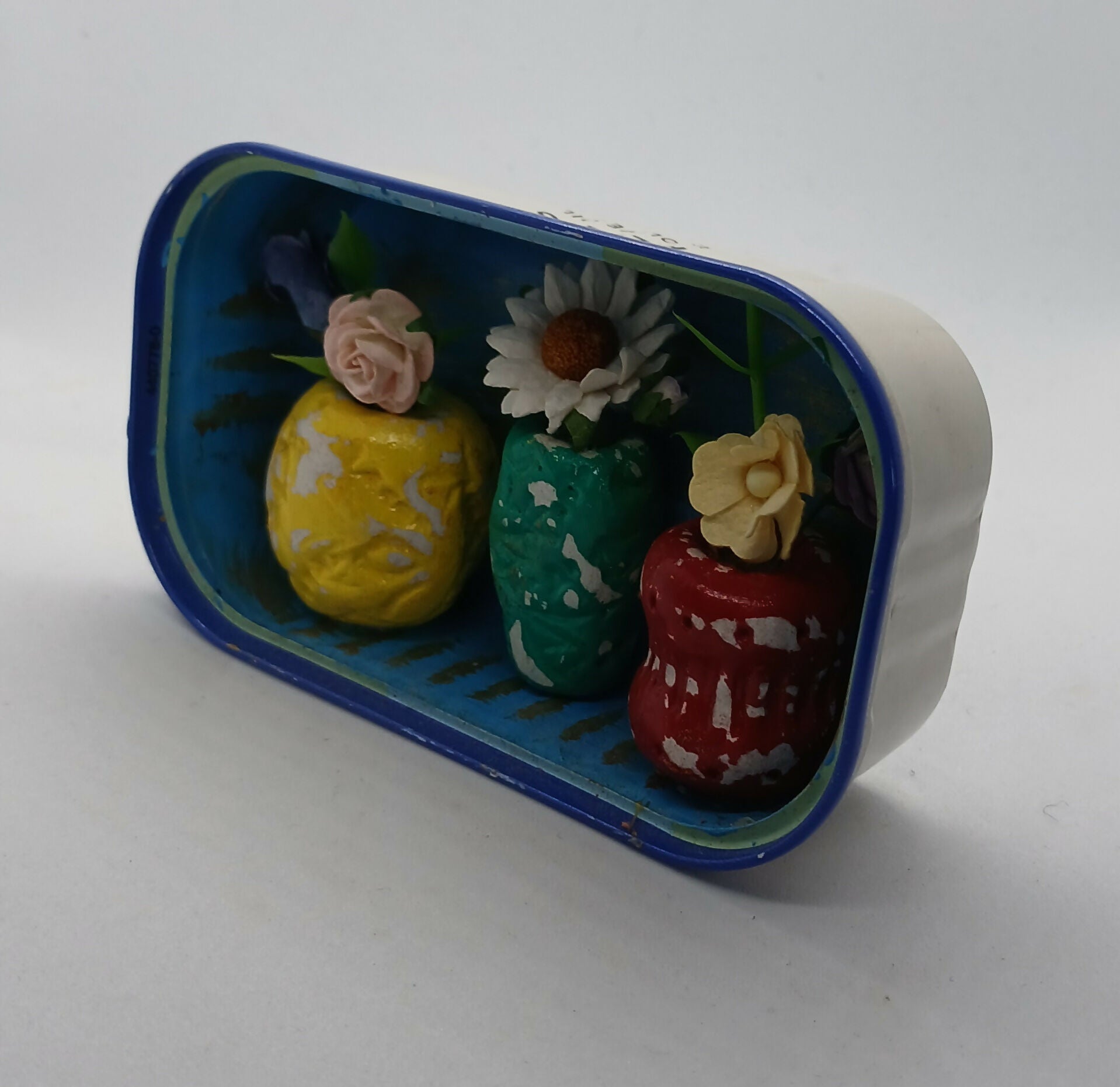 Clay Vase and Faux Flower Tin