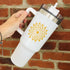 Hand Painted Dot Mandala Thermal Water Bottle with Straw: White with True Ochre