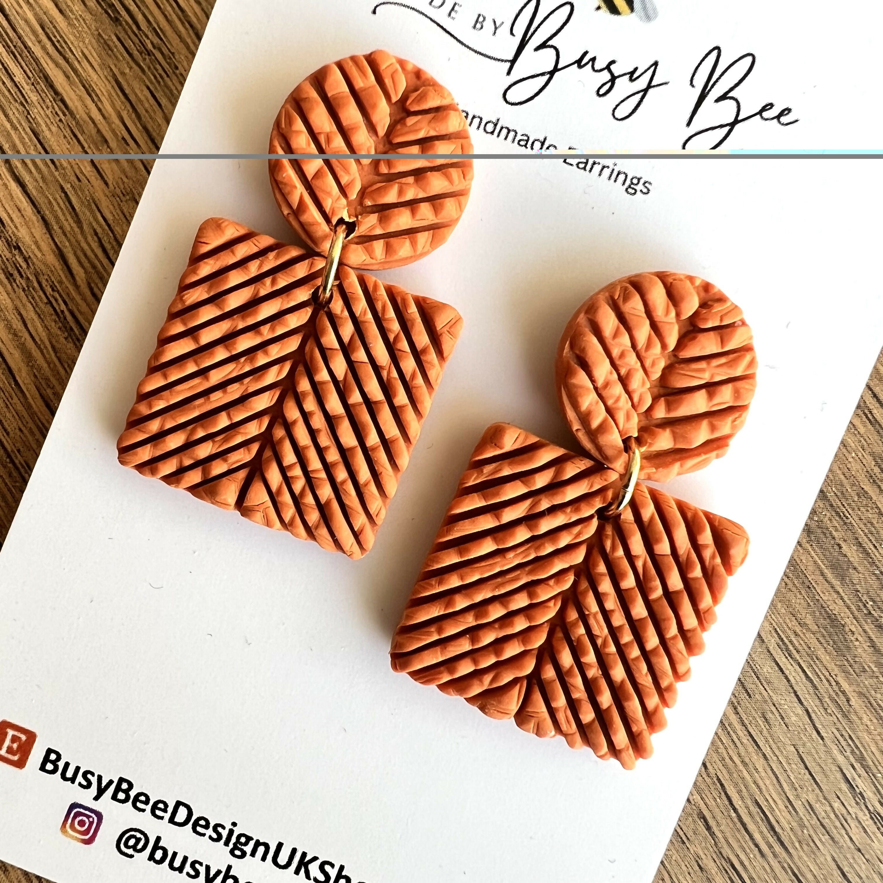 Textured Statement Dangle Earrings – Polymer Clay Drop Earrings, Modern Geometric Earrings, Handmade Clay Jewellery