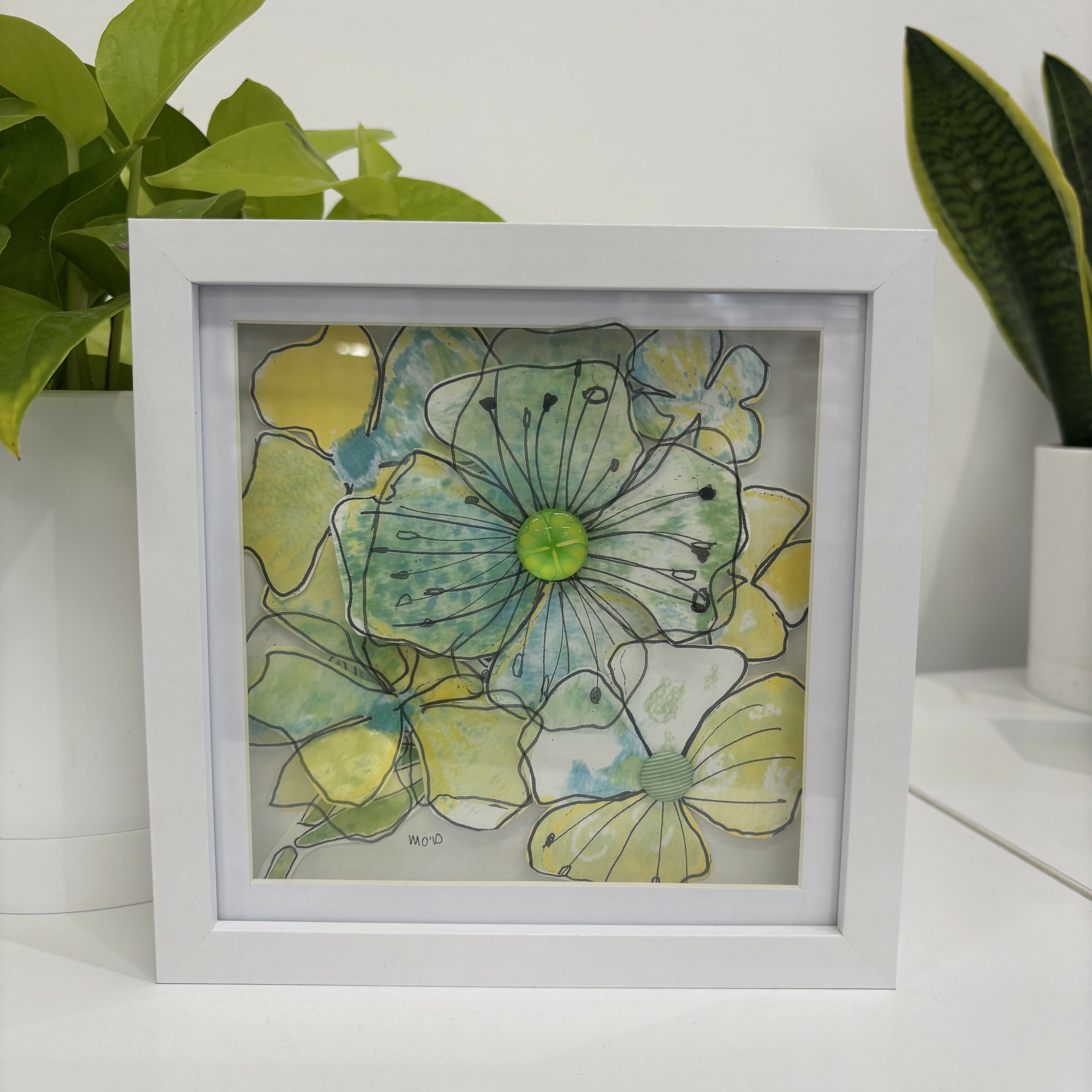 Framed Mixed Media Green Florals