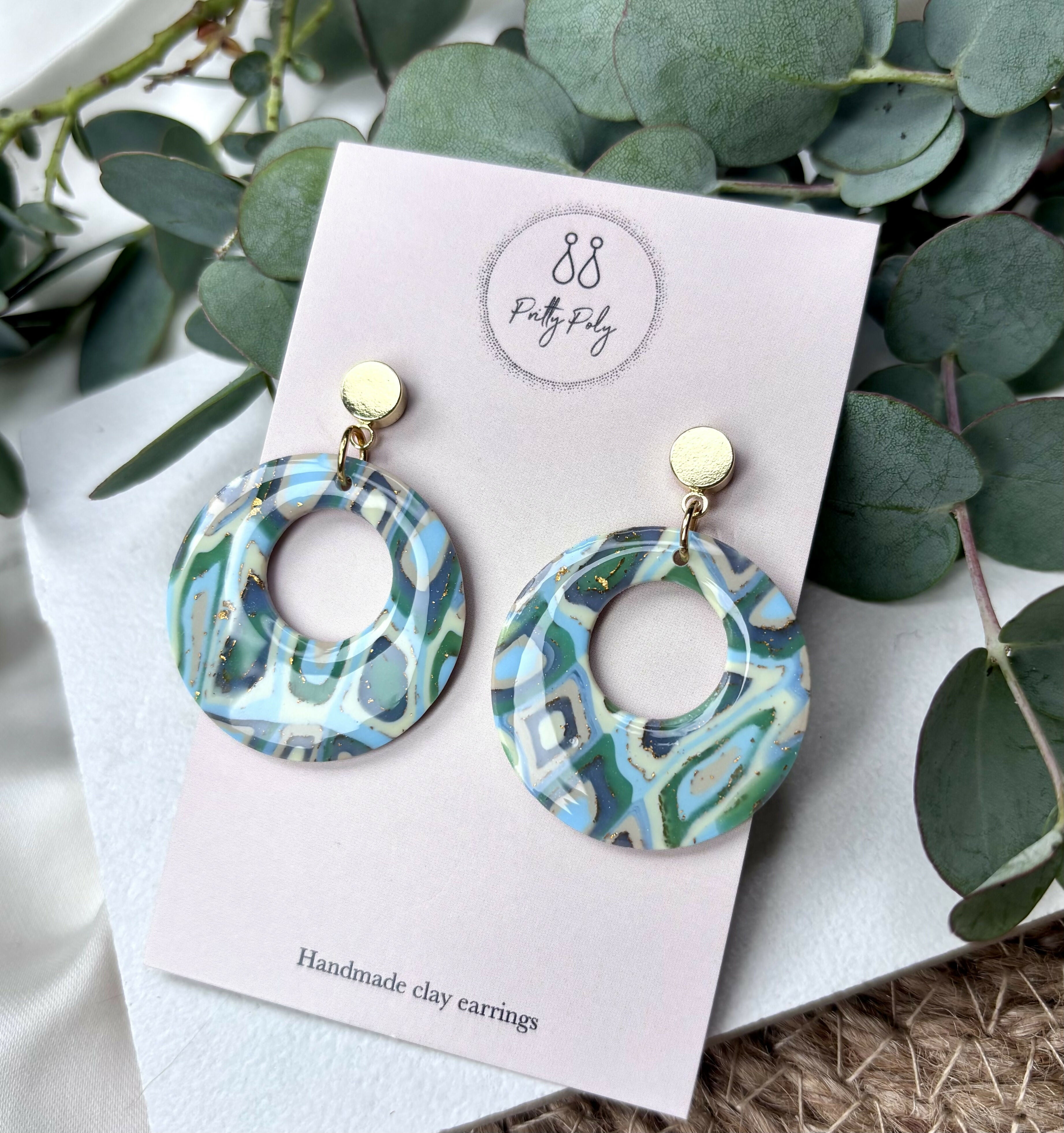 Aqua Collection - Round Polymer Clay Earrings