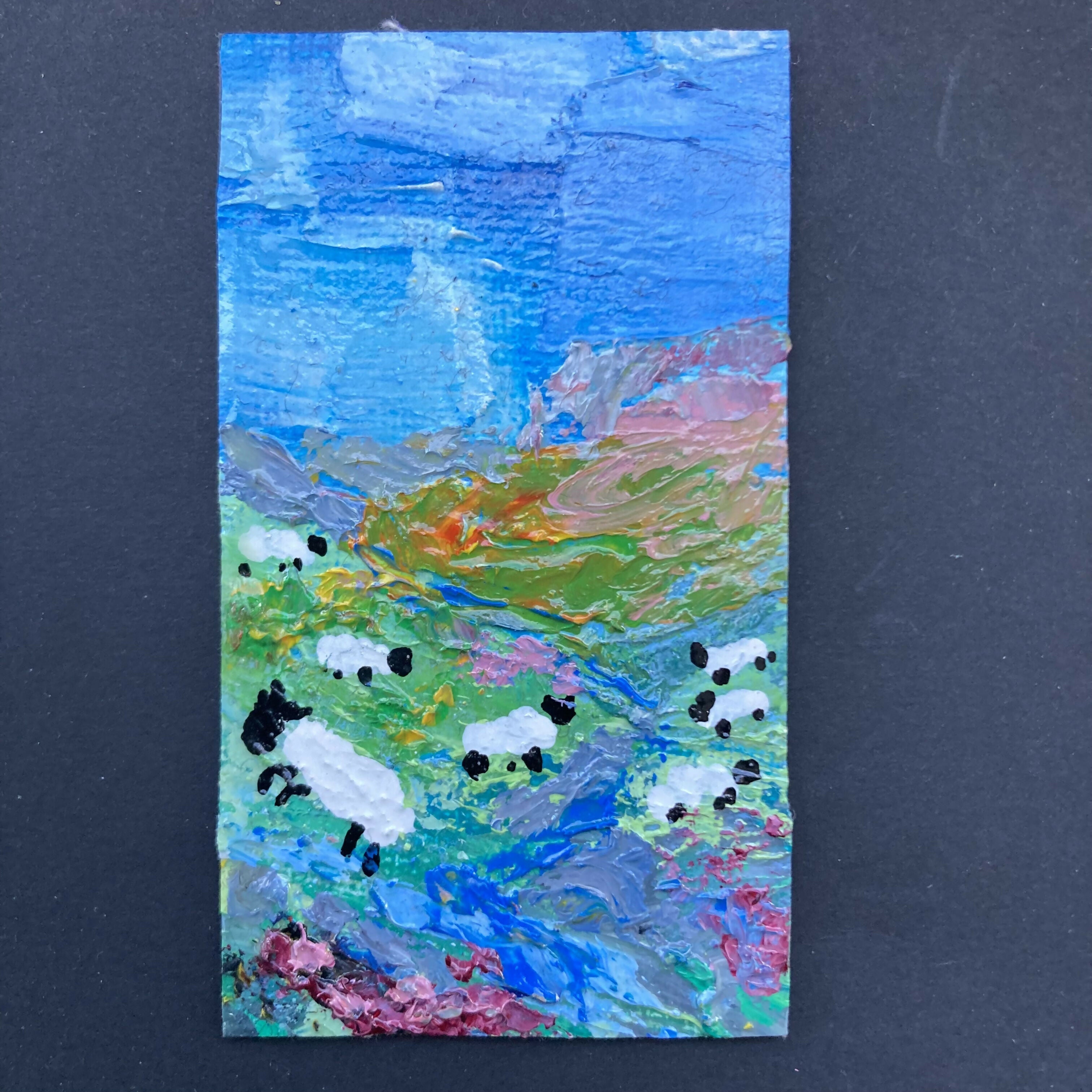Dales Sheep In Heather Oil Painting Mini Canvas Fridge Magnet