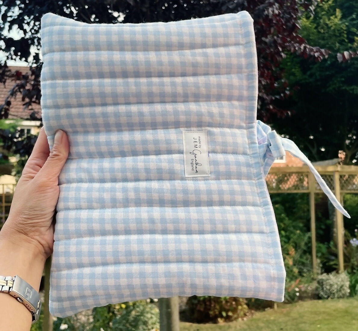 Handmade Quilted Book Sleeve Blue Gingham