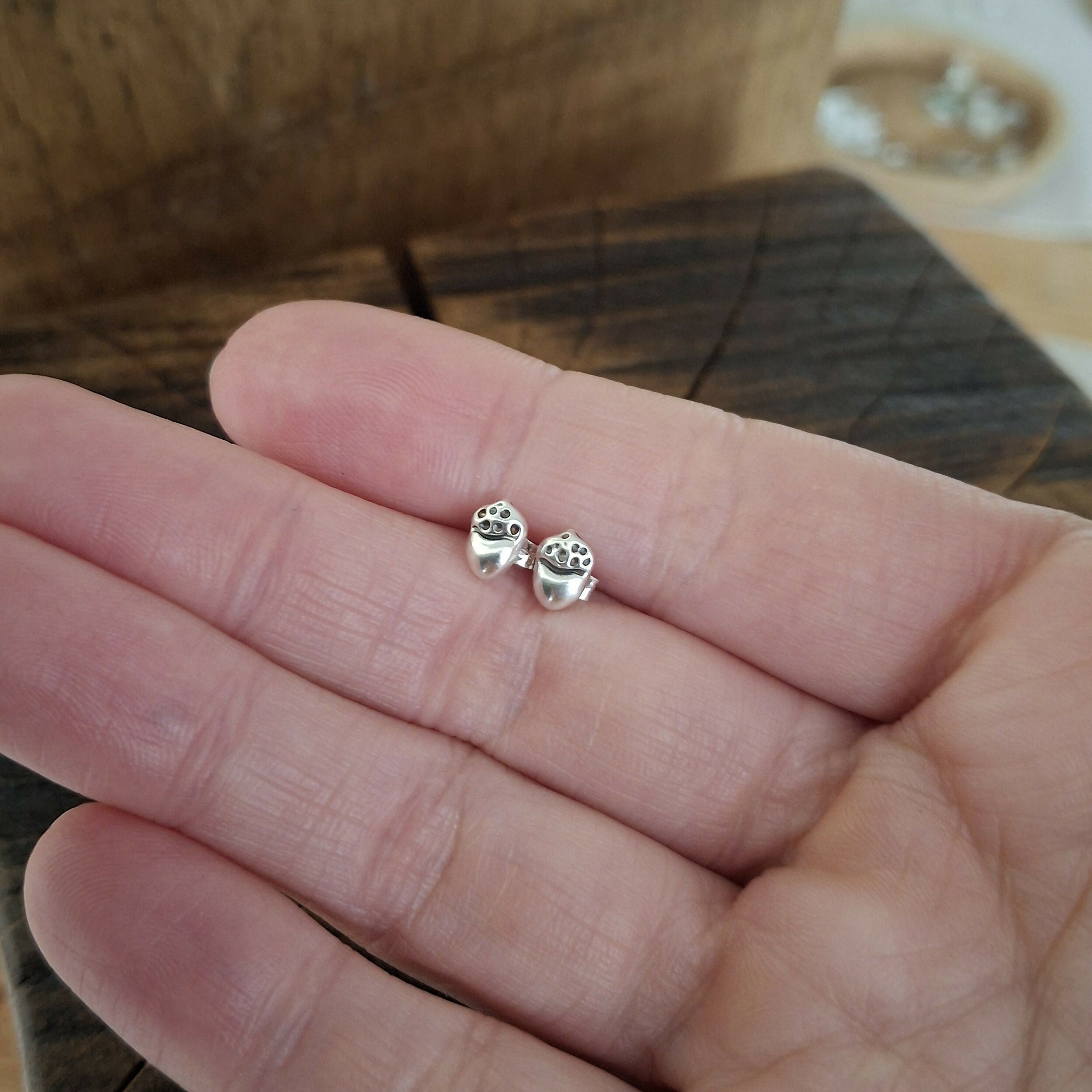 Tiny Handmade Silver Acorn Studs