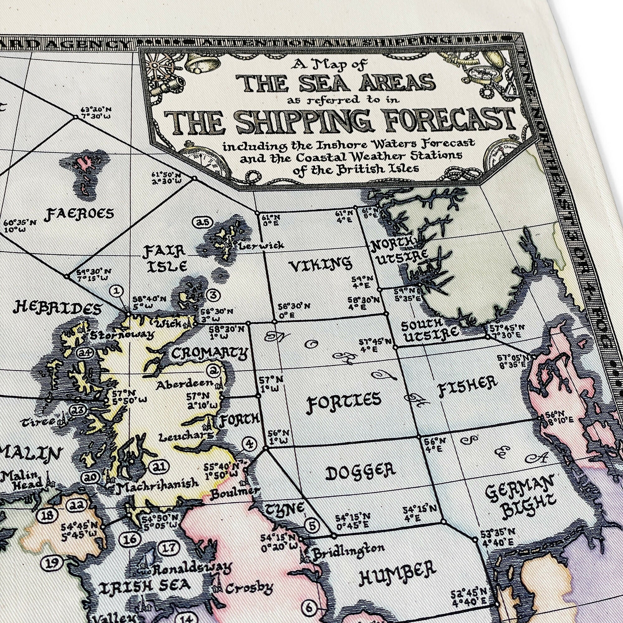 Colour Shipping Forecast Map Tea Towel