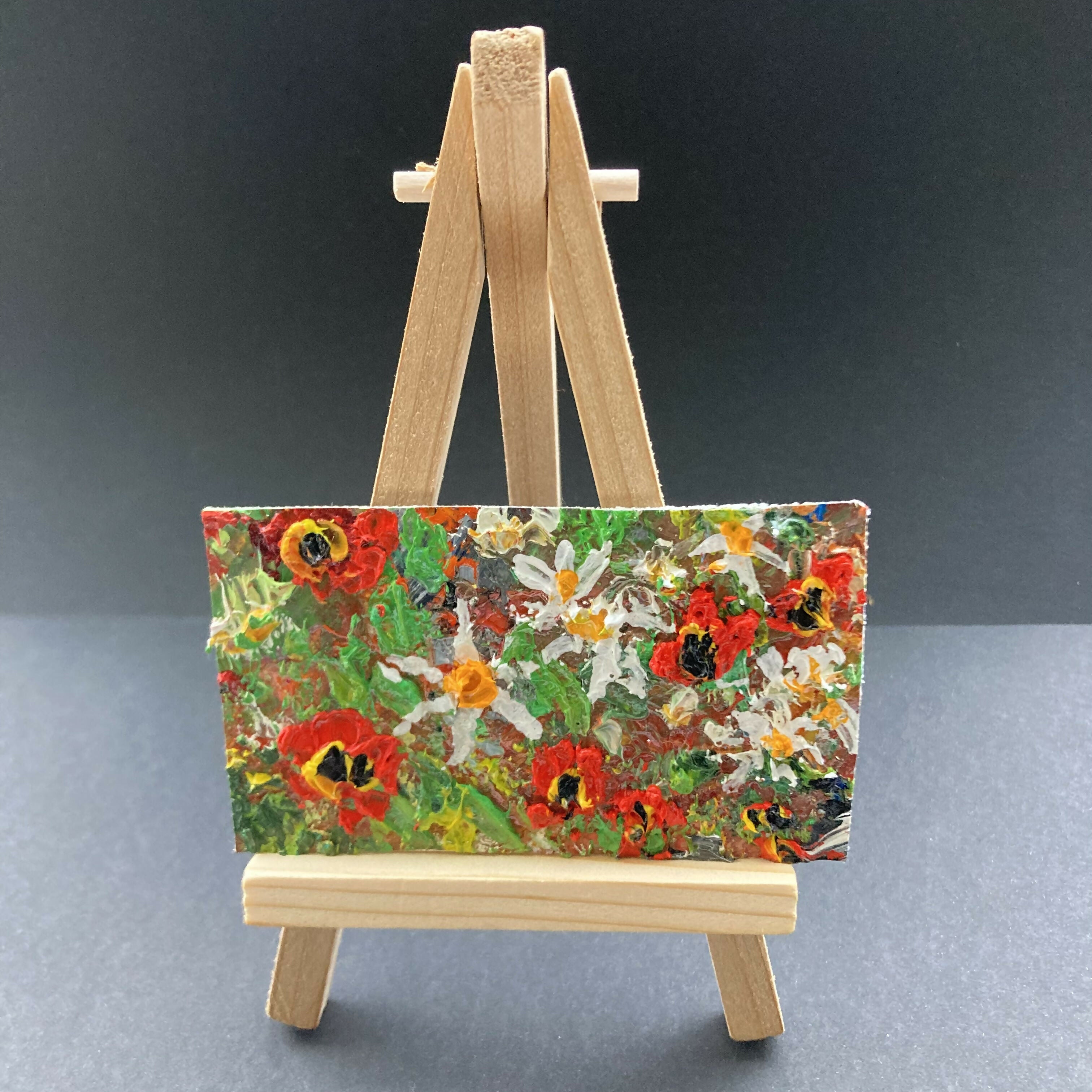 Daisies And Poppies Mini Canvas Oil Painting Fridge Magnet