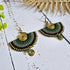 Green Jade Macramé Earrings; Boho Crystal Earrings with Gold Spiral Wire Art
