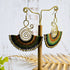 Emerald Green Fan Earrings; Bold Bohemian Macramé & Gold Wire-Art Statement Earrings