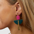 Flame Pink & Teal Polymer Clay & Gold Geometric Drop Statement Earrings
