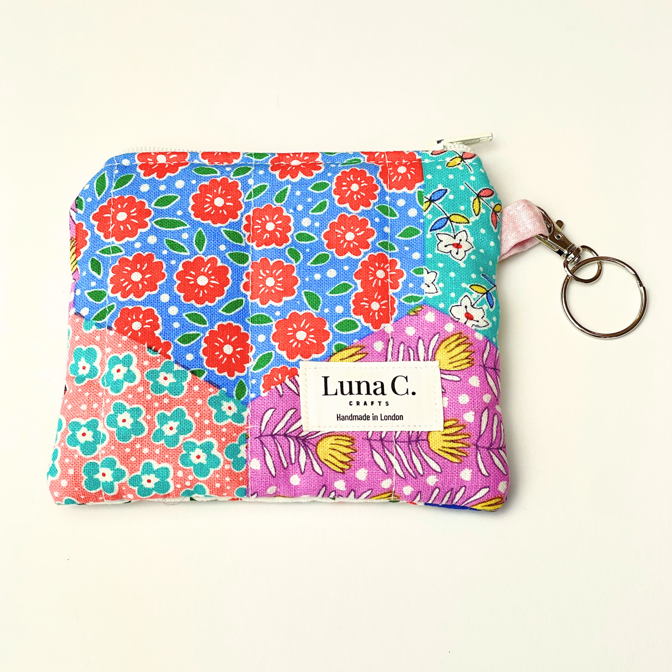 Multicolour Patchwork Pattern Quilted Zipped Keychain Wallet