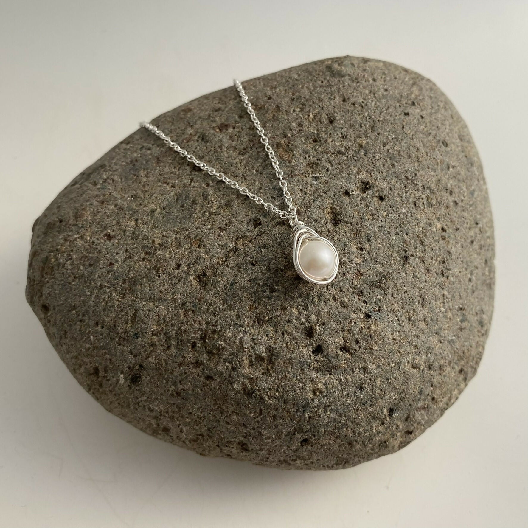 Pearl Drop Necklace, Sterling Silver