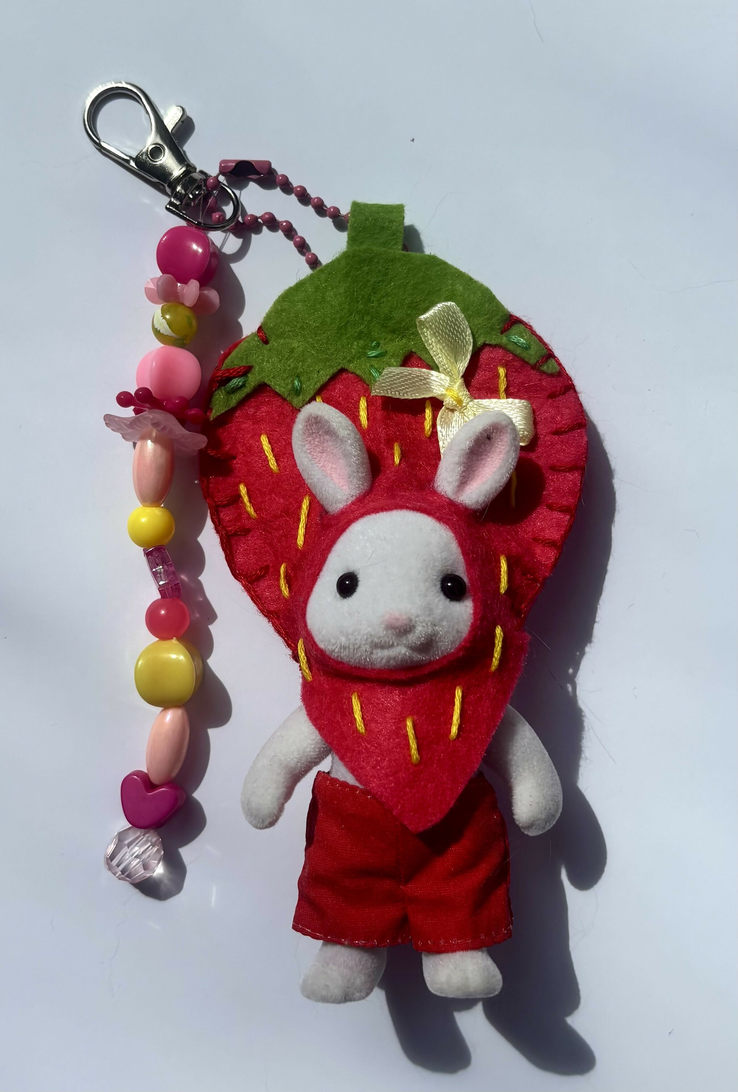 Strawberry Bunny Felt Keyring