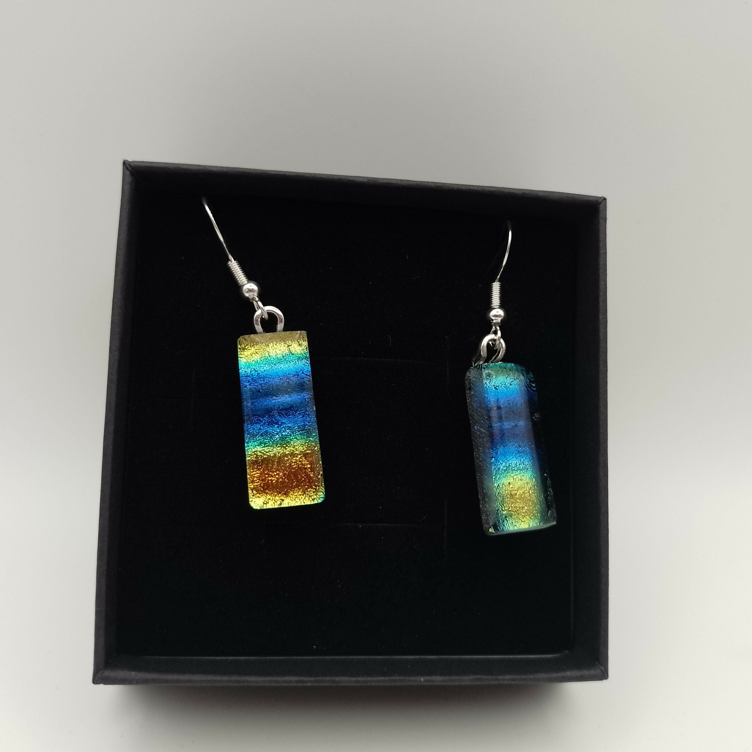 Blue, Gold and Green Dichroic Earrings