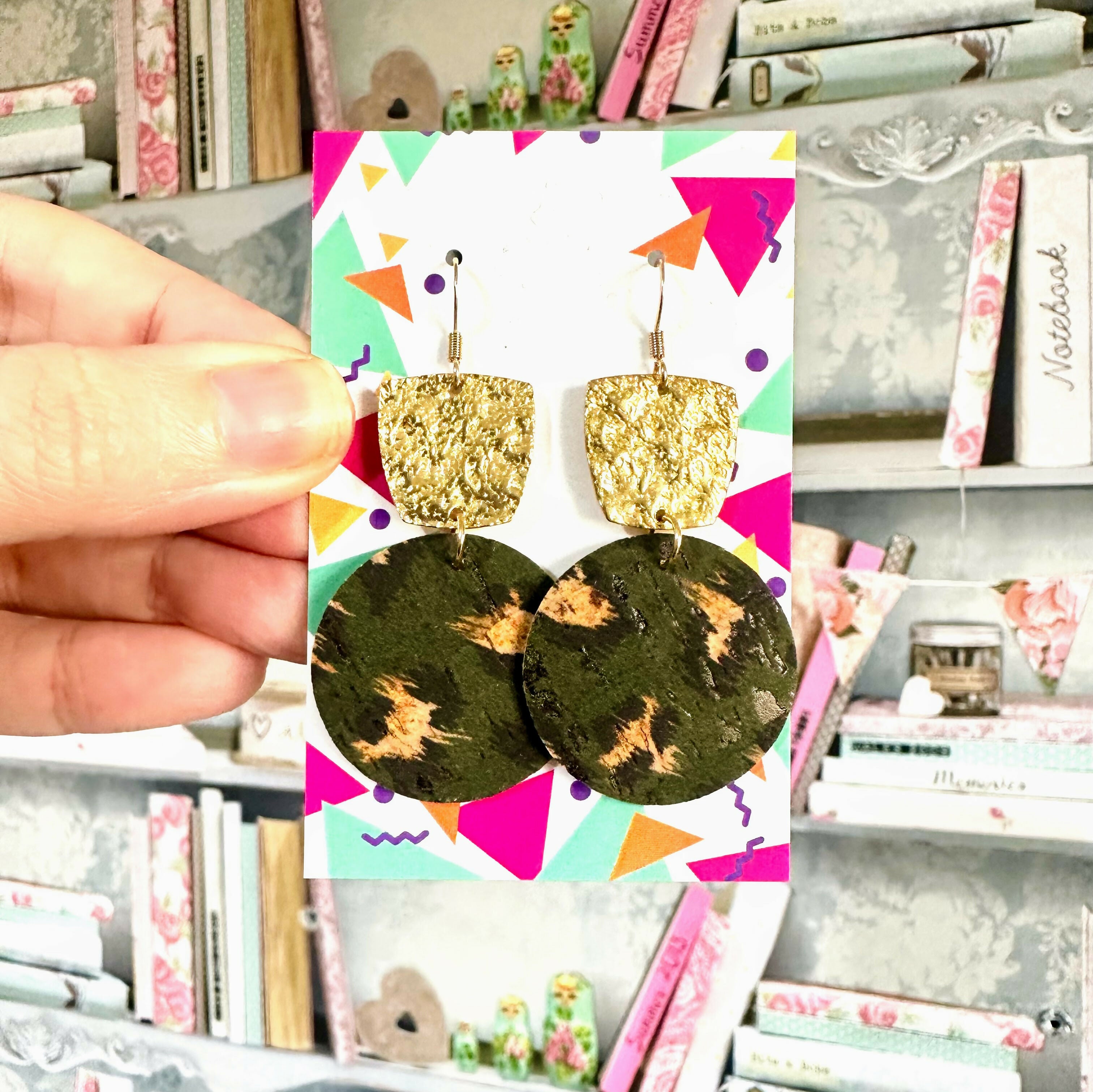 Tiered Printed Cork Round Earrings