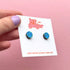 Hand Painted Blue and Teal Leopard Print Circle Stud Earrings