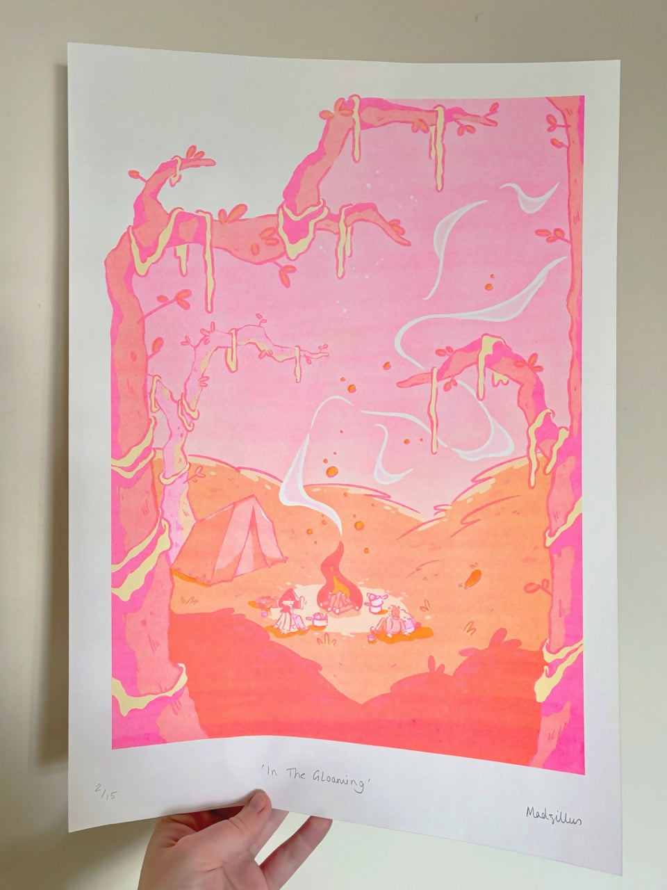 In The Gloaming Pink & Yellow Riso Print