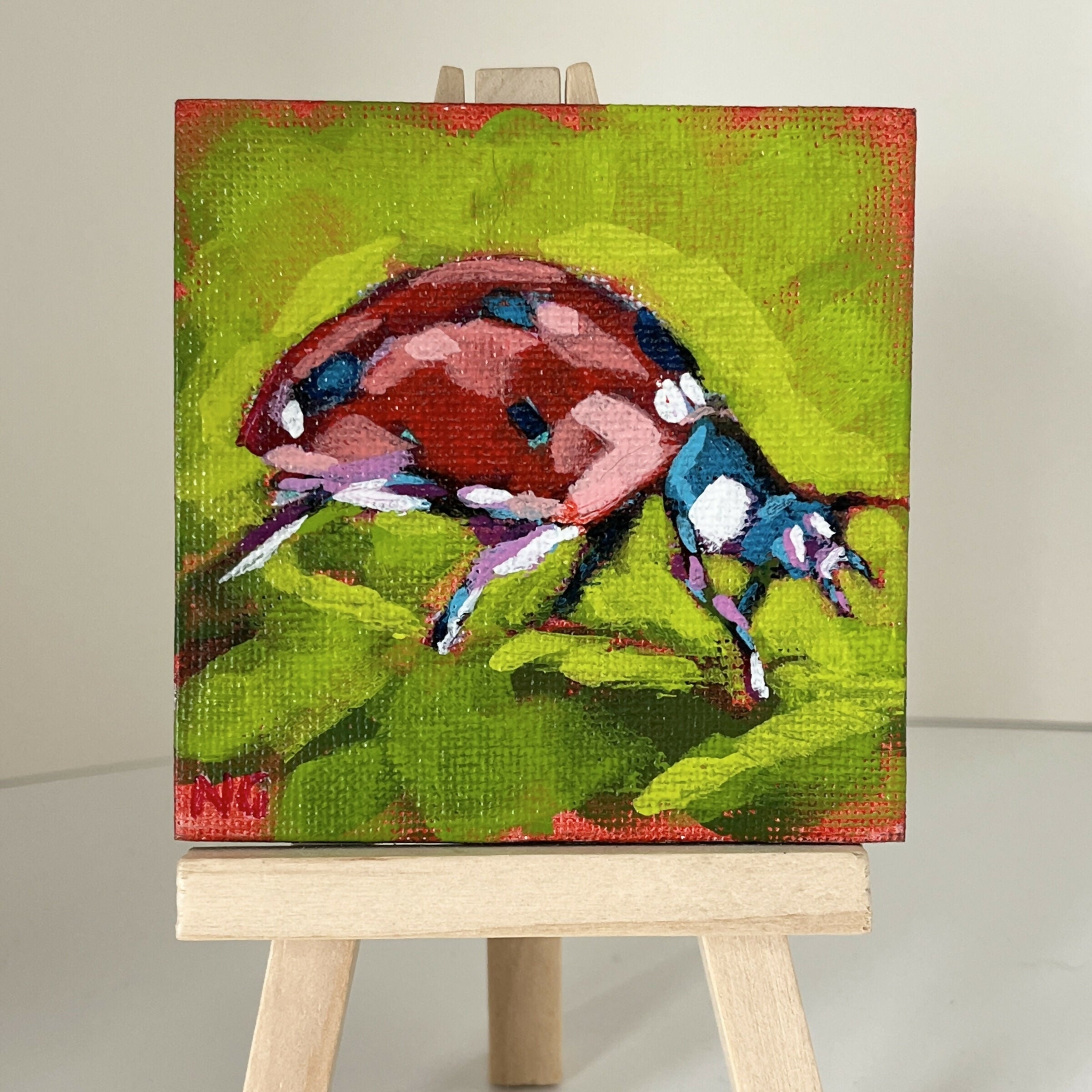 Hand Painted Ladybird Bug Mini Canvas Magnet