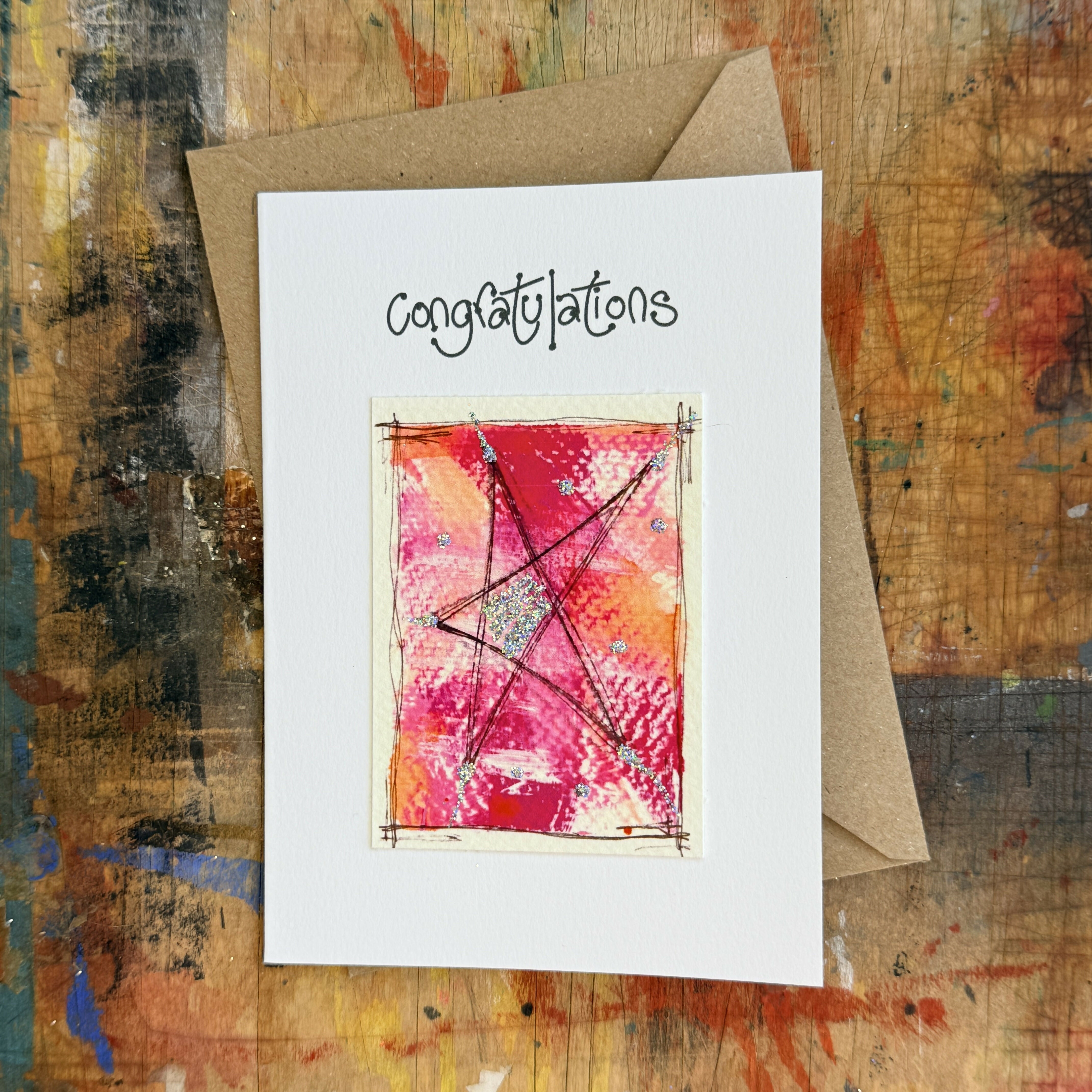 Abstract Sparkle Star Congratulations Card in Pink