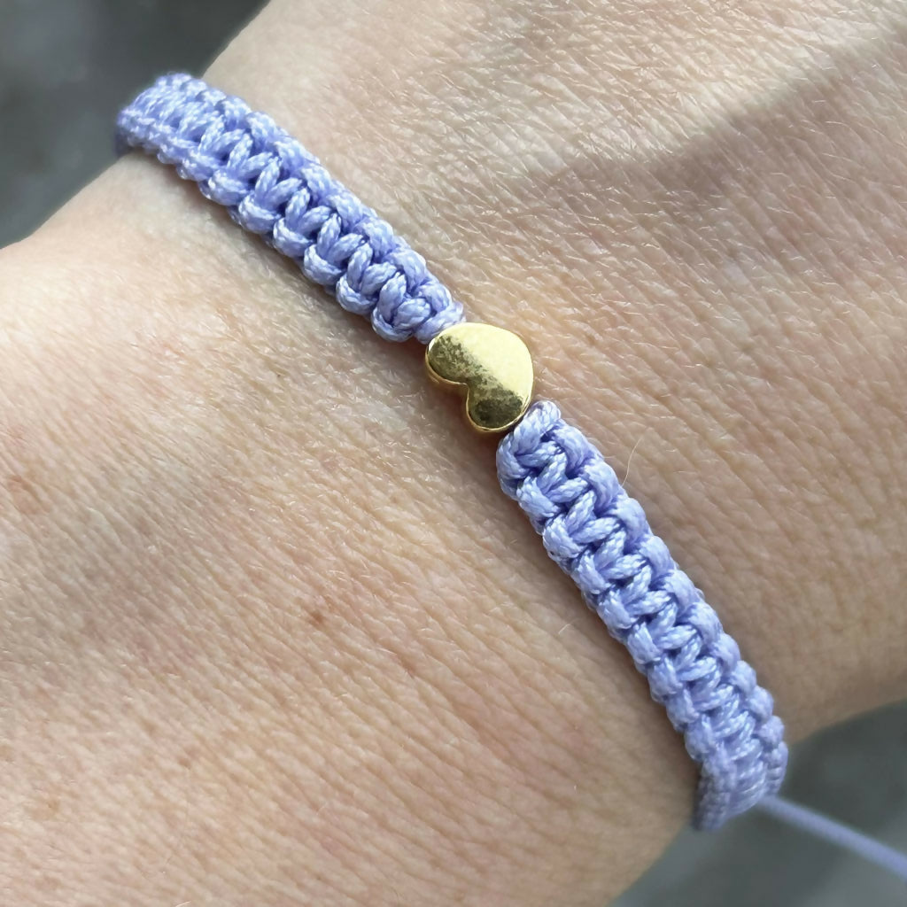 Handmade Adjustable Macrame Bracelet With Gold Vermeil Heart Detail