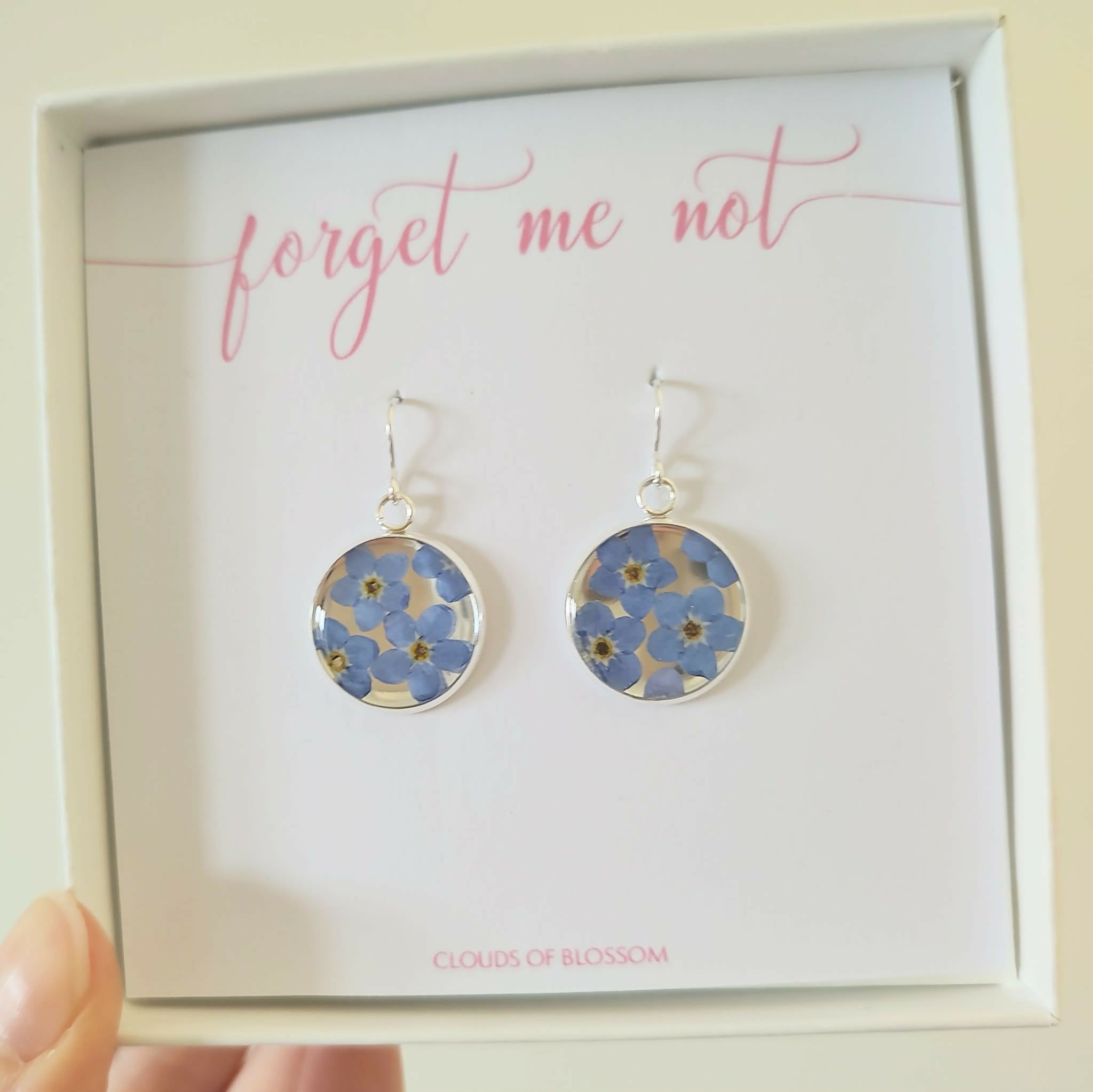 Forget Me Not Mirrored Circle Earrings Silver Plated