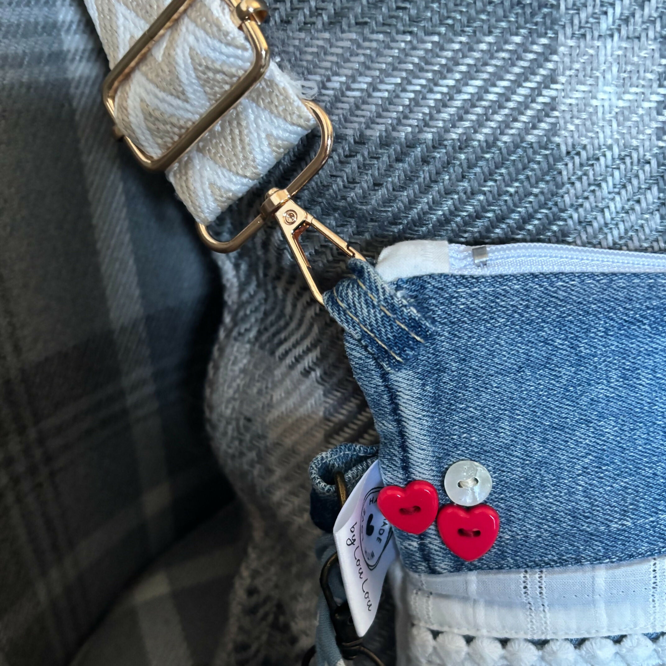 Unique Bag Handbag Made From Upcycled Jeans With Detachable Handle And Wrist Strap Plus Gonk Decoration