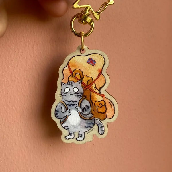 Wooden Keychain Cat In Britain