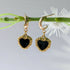 Black Enamel Gold Ornate Heart Earrings on a Gold Plated Half Loop Huggie Stud