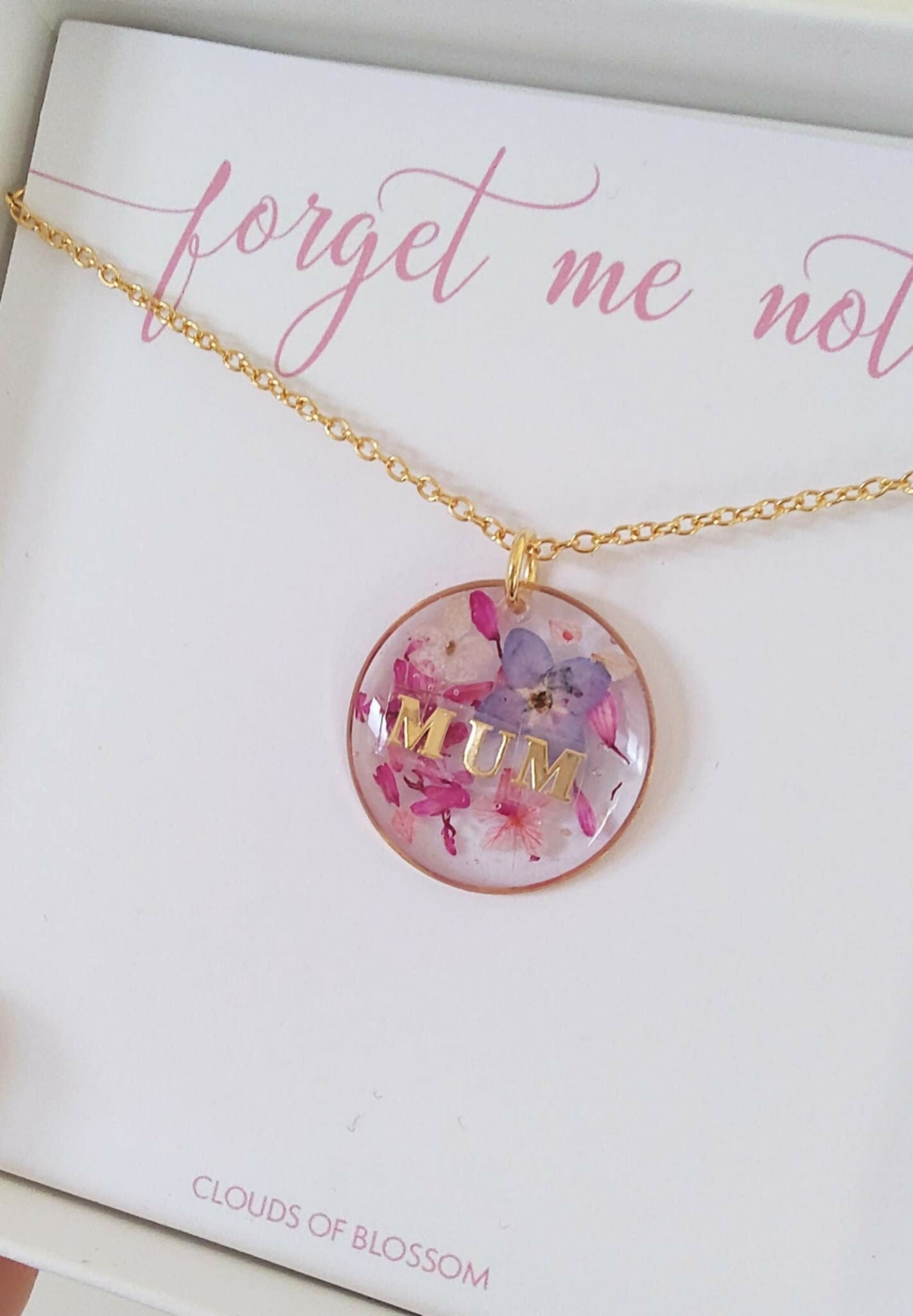 Real Flower Mum Necklace Gold Plated