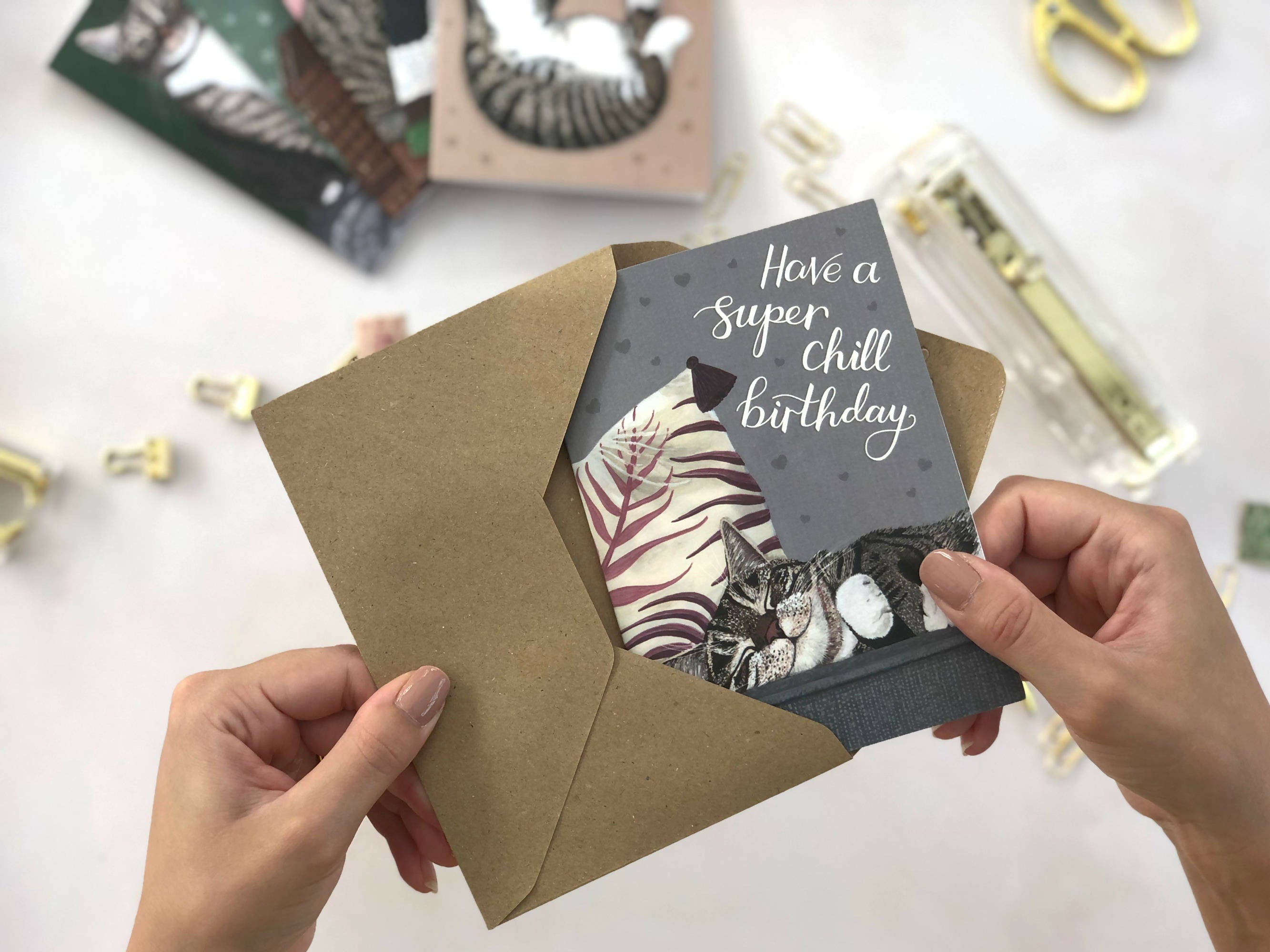 Tabby Cat Grey A6 Birthday Card