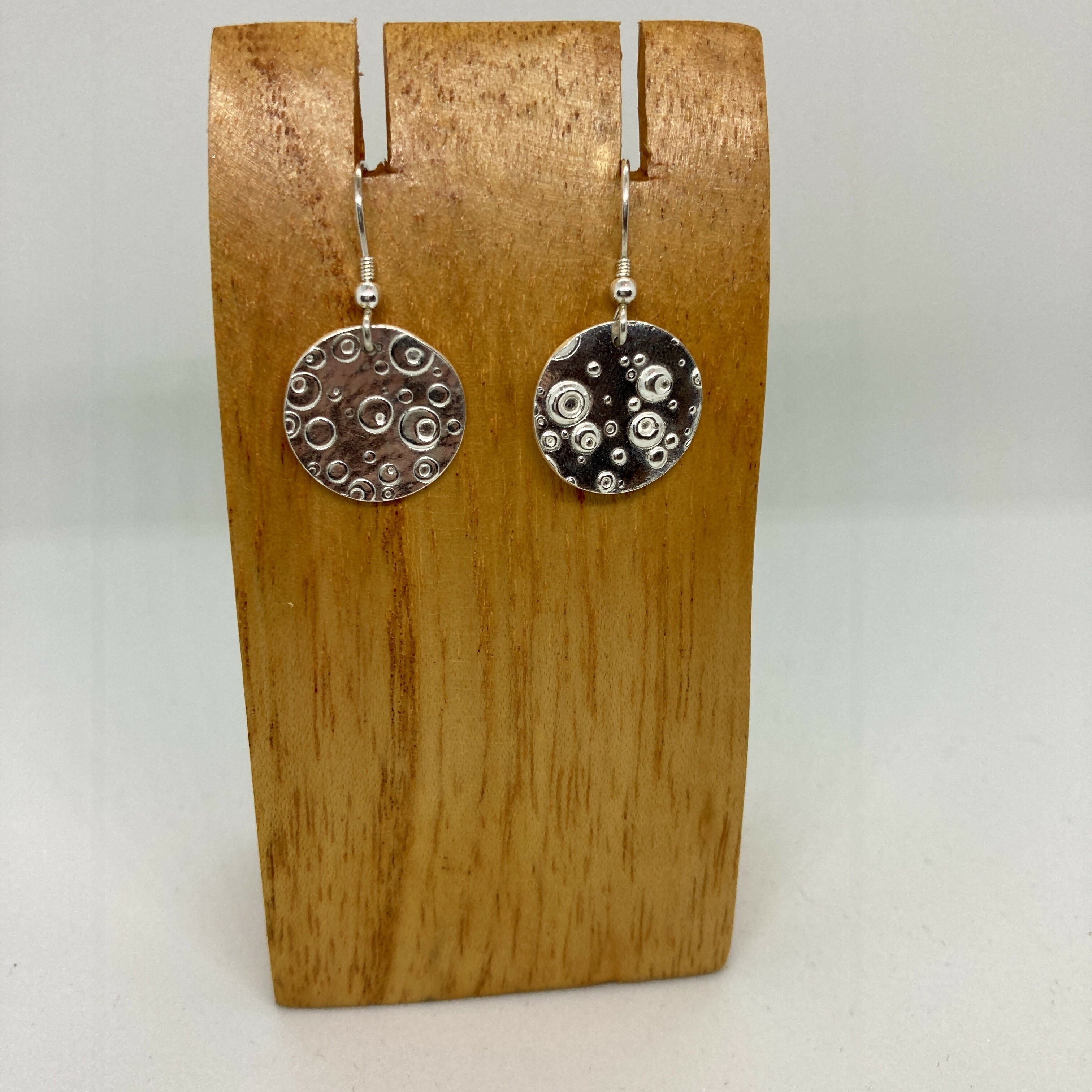 Handmade Silver Full Moon Lunar Earrings with Sterling Silver Hooks
