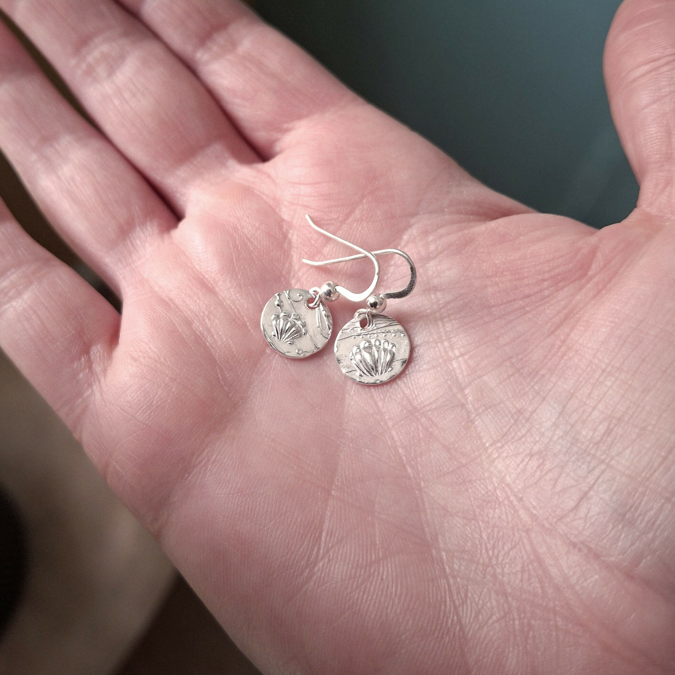 Handmade Round Silver Earrings Seaside Texture