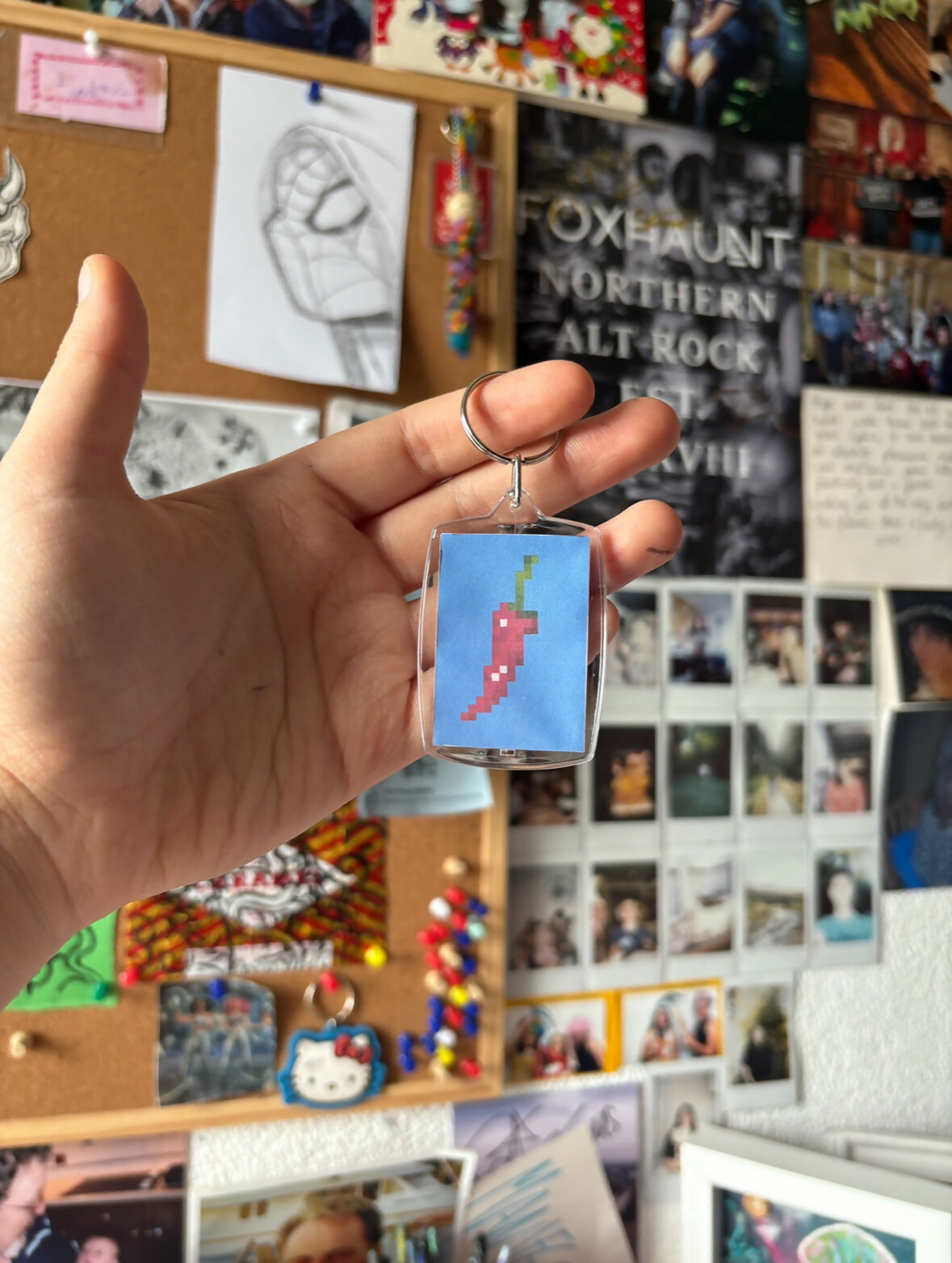 Pixel Chilli Pepper Keyring