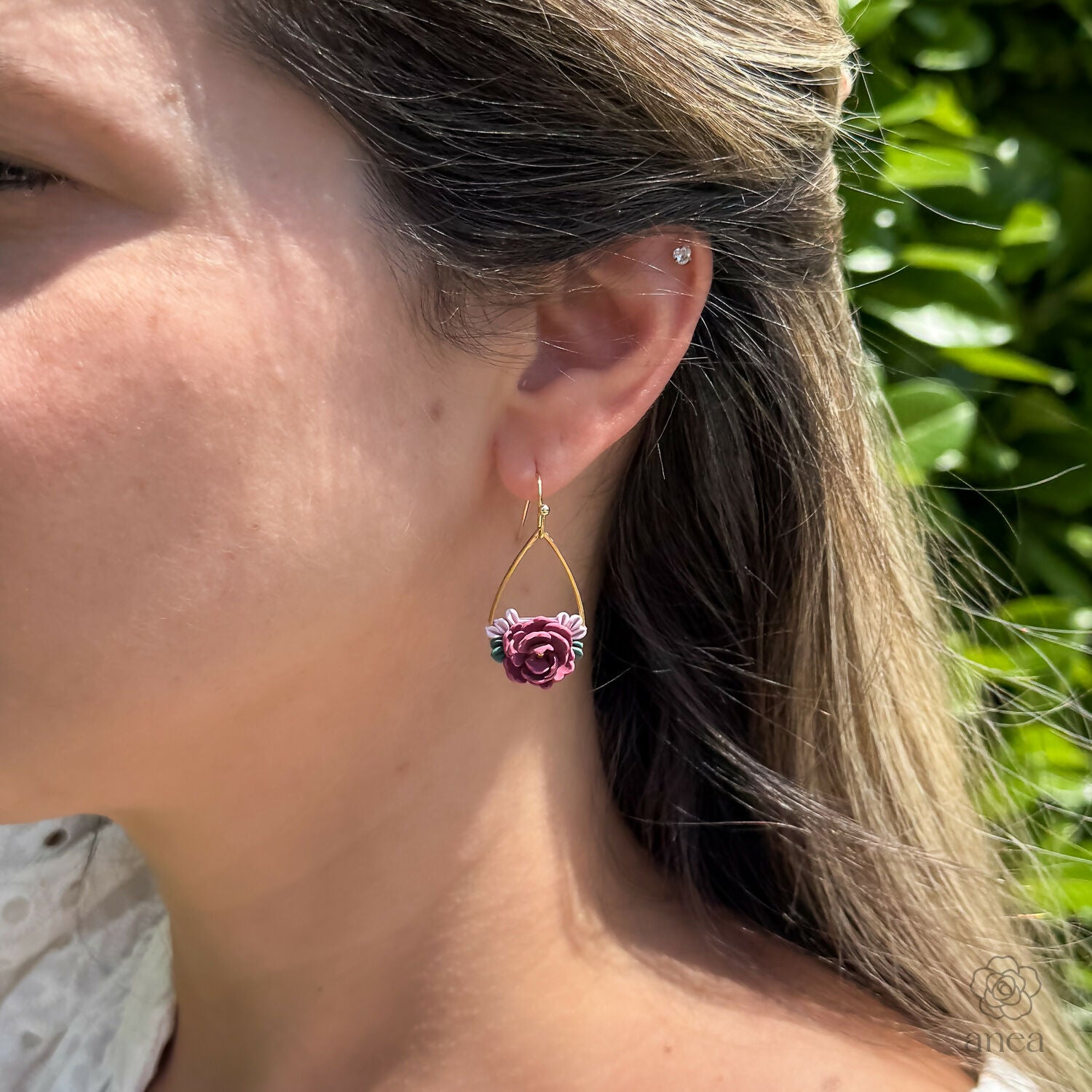 Handcrafted Floral Drop Earrings with Vintage Petal Detail in Blush Pink