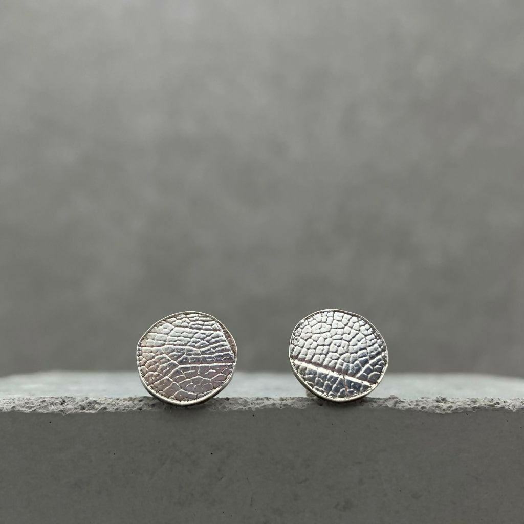 Leaf Print Stud Earrings - Sterling Silver