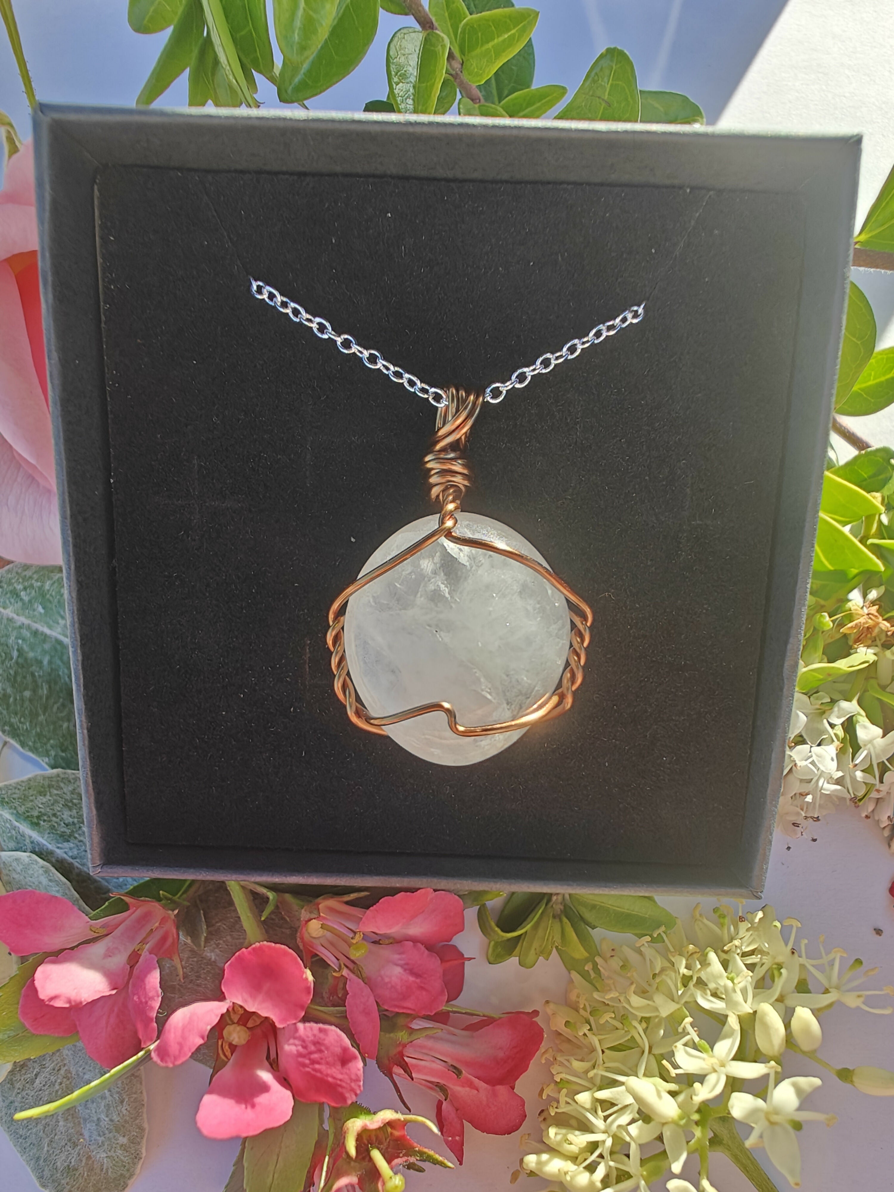 Clear Quartz Wire Wrapped Crystal Necklace on Sterling Silver Chain